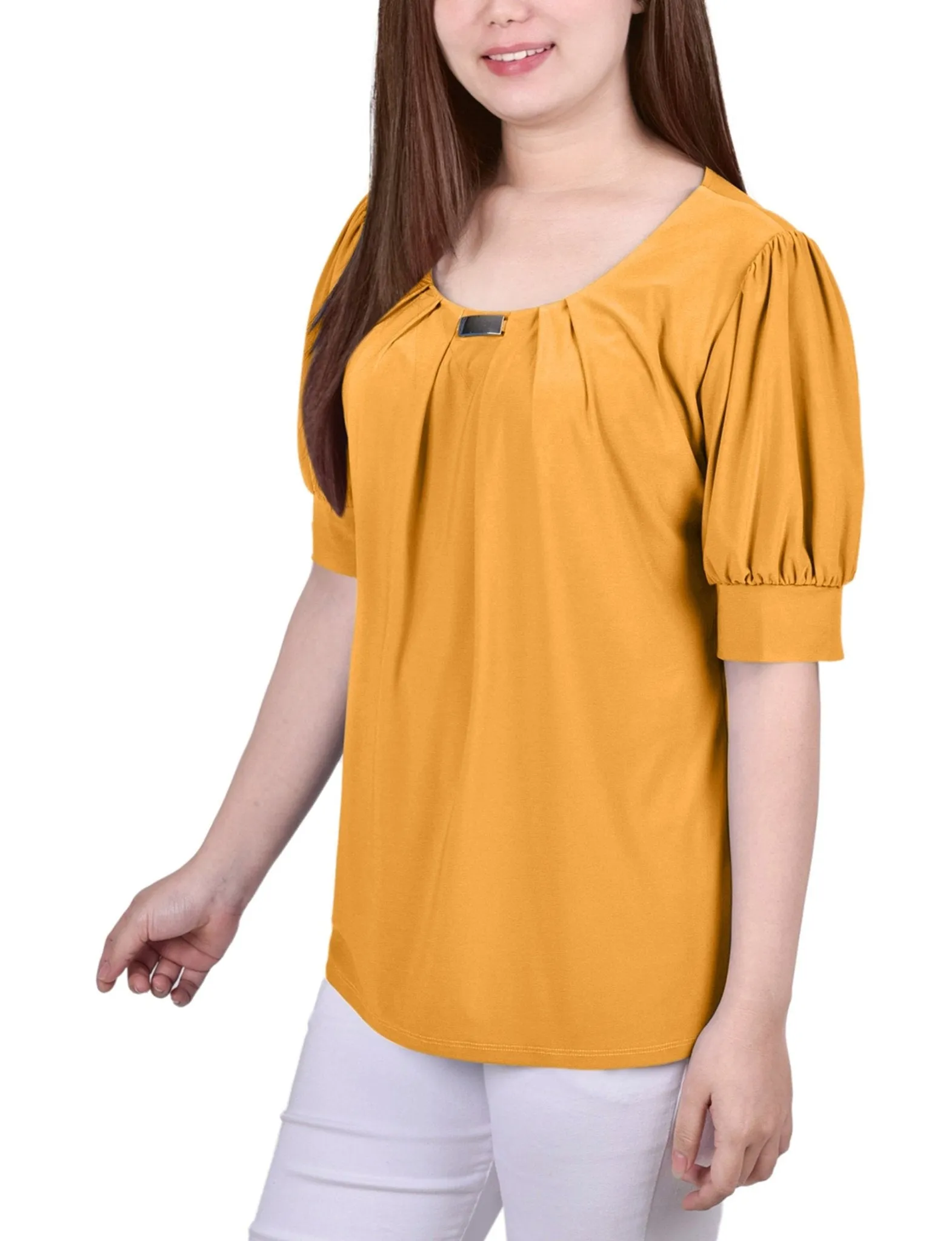 Golden Glow Short Sleeve Balloon Sleeve Top With Hardware sold by Dress Barn product image thumbnail 2