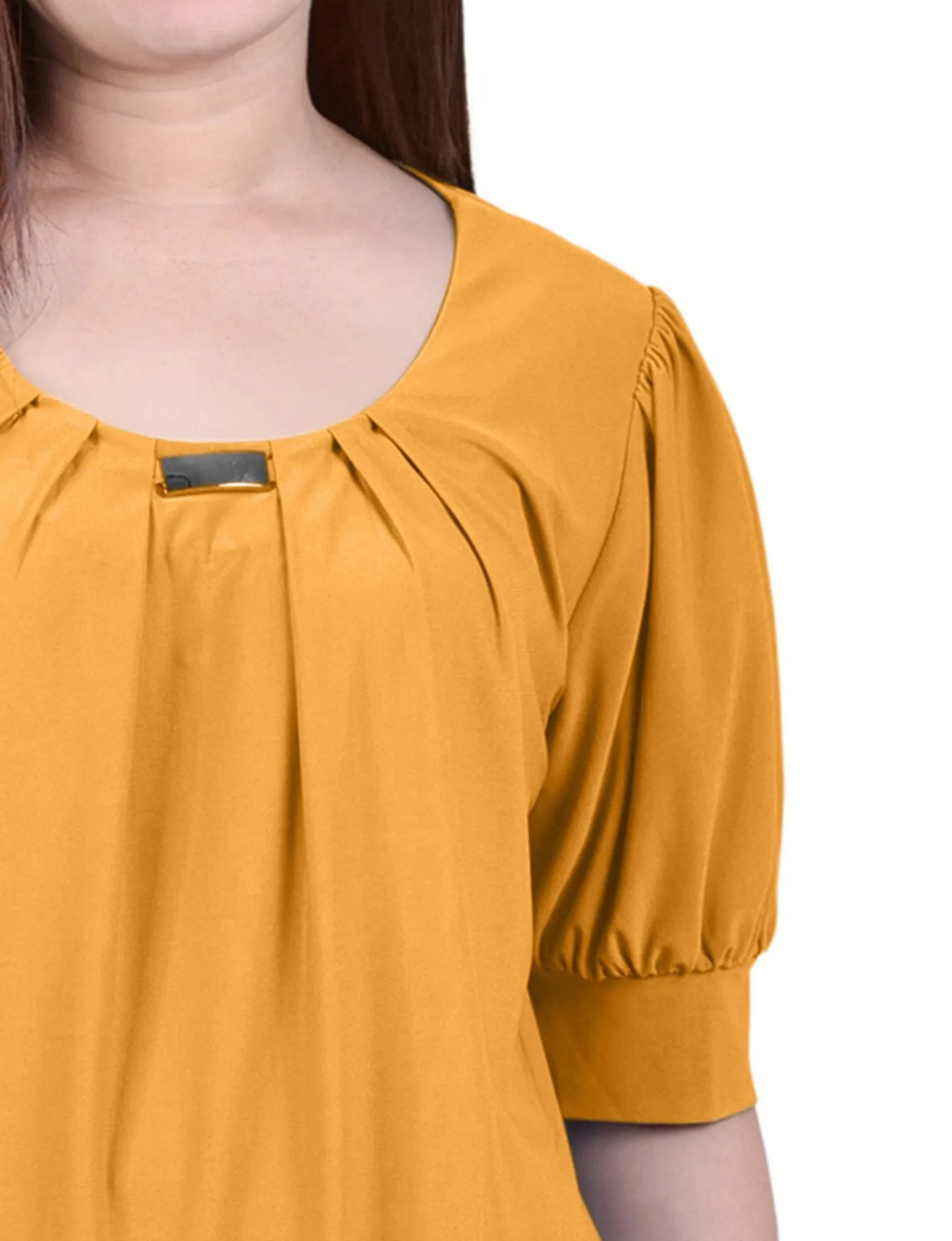 Golden Glow Short Sleeve Balloon Sleeve Top With Hardware sold by Dress Barn product image thumbnail 3