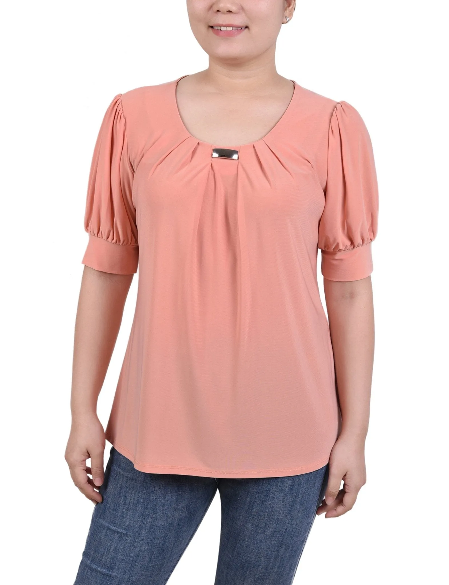 Canyon Sunset Short Sleeve Balloon Sleeve Top With Hardware sold by Dress Barn