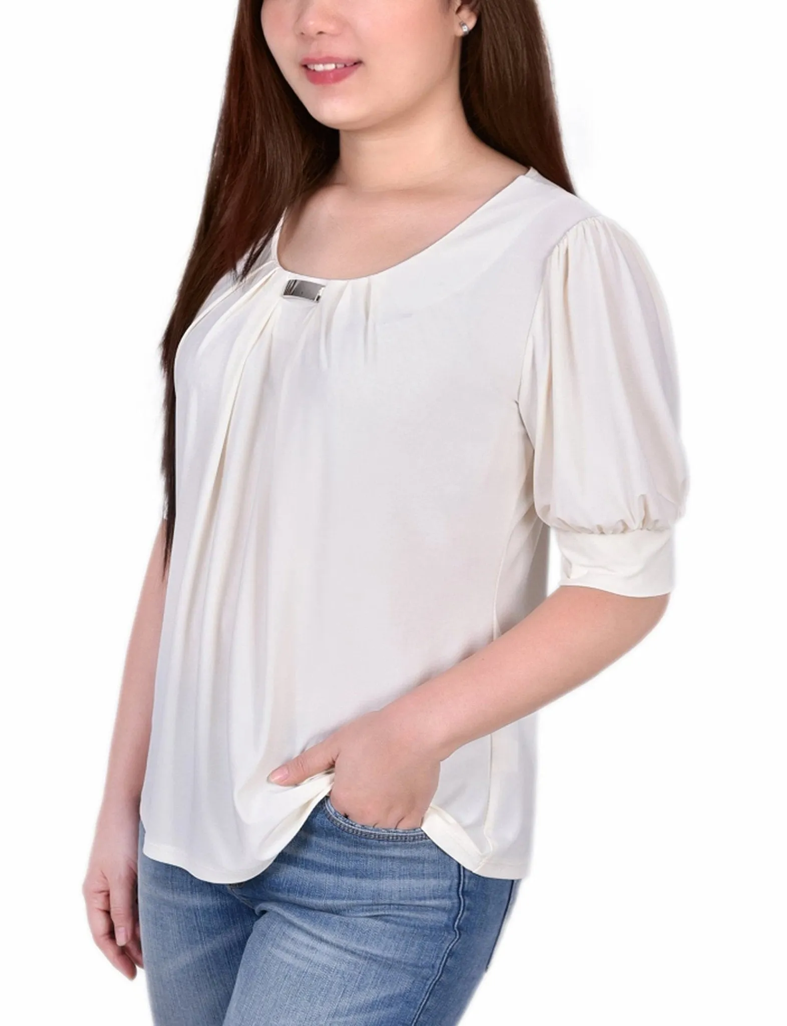 Pristine Short Sleeve Balloon Sleeve Top With Hardware sold by Dress Barn product image thumbnail 2