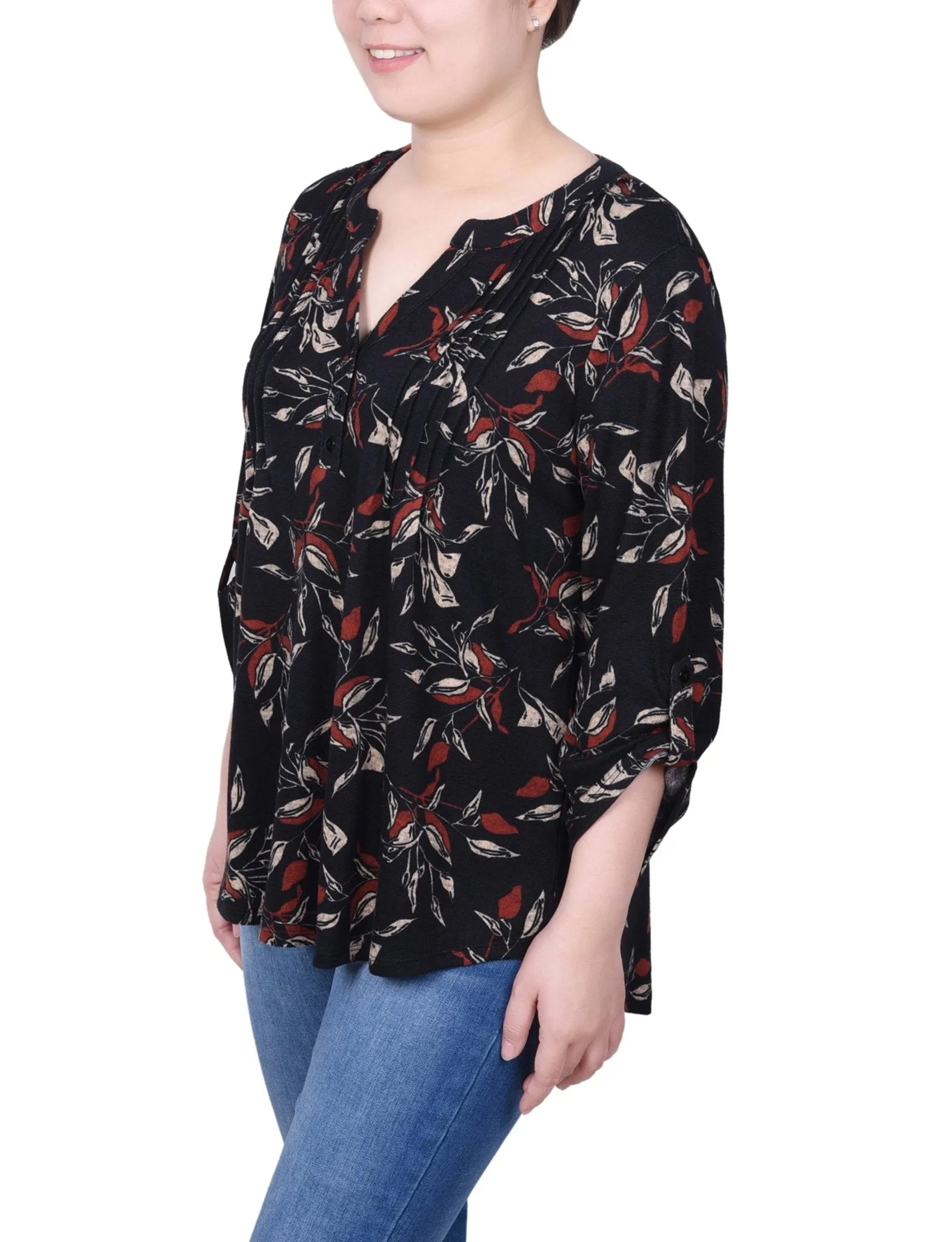 Black Orange Ivory Floral 3/4 Length Pearl Detail Dress sold by Dress Barn product image thumbnail 2