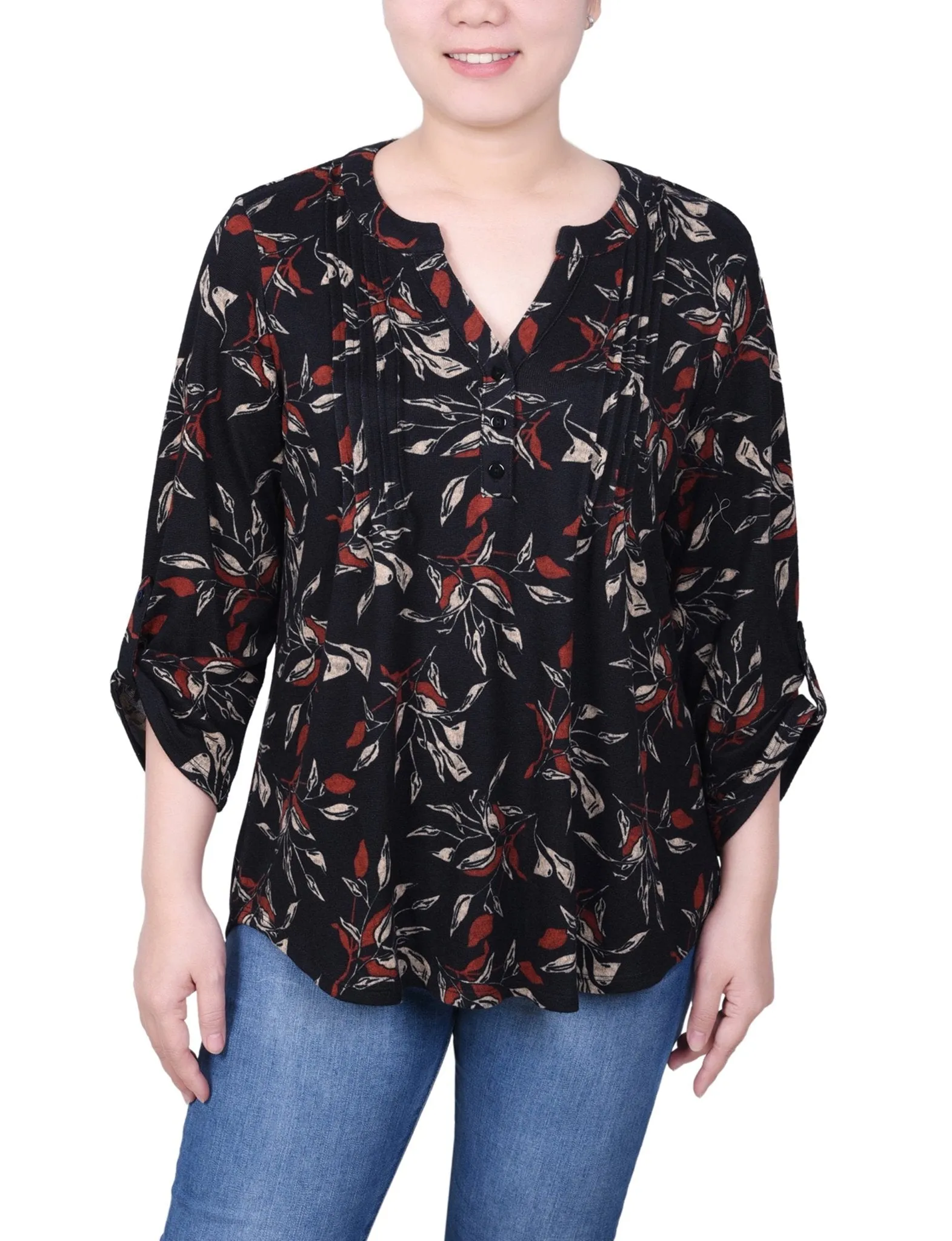 Black Orange Ivory Floral 3/4 Length Pearl Detail Dress sold by Dress Barn