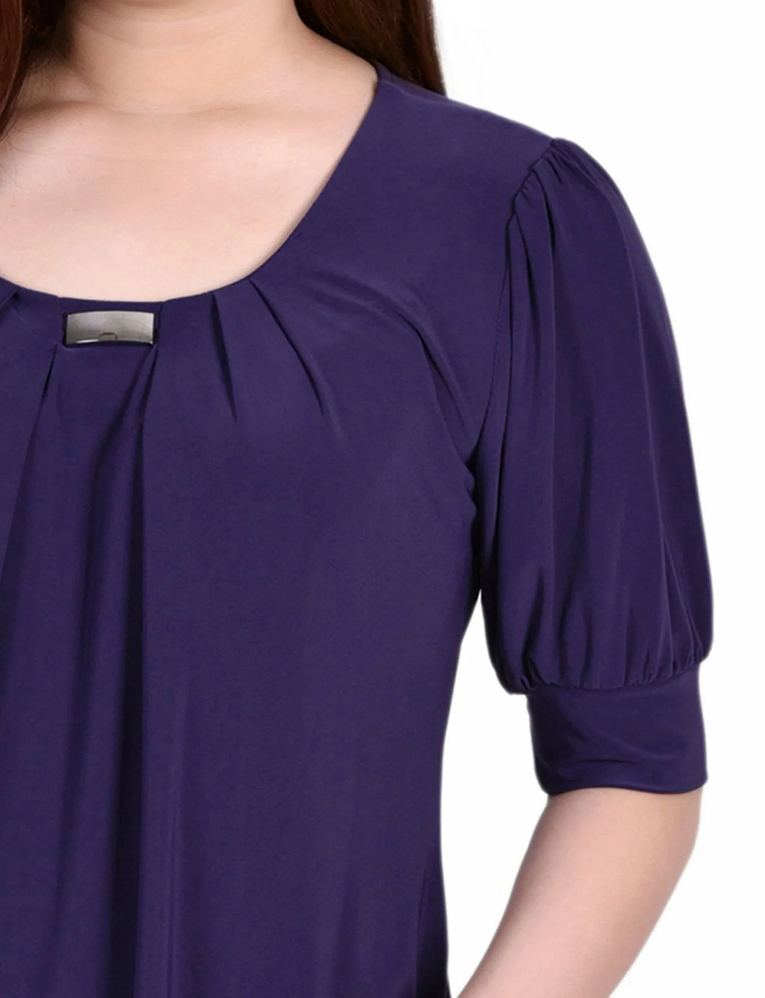 Purple Short Sleeve Balloon Sleeve Top With Hardware sold by Dress Barn product image thumbnail 3