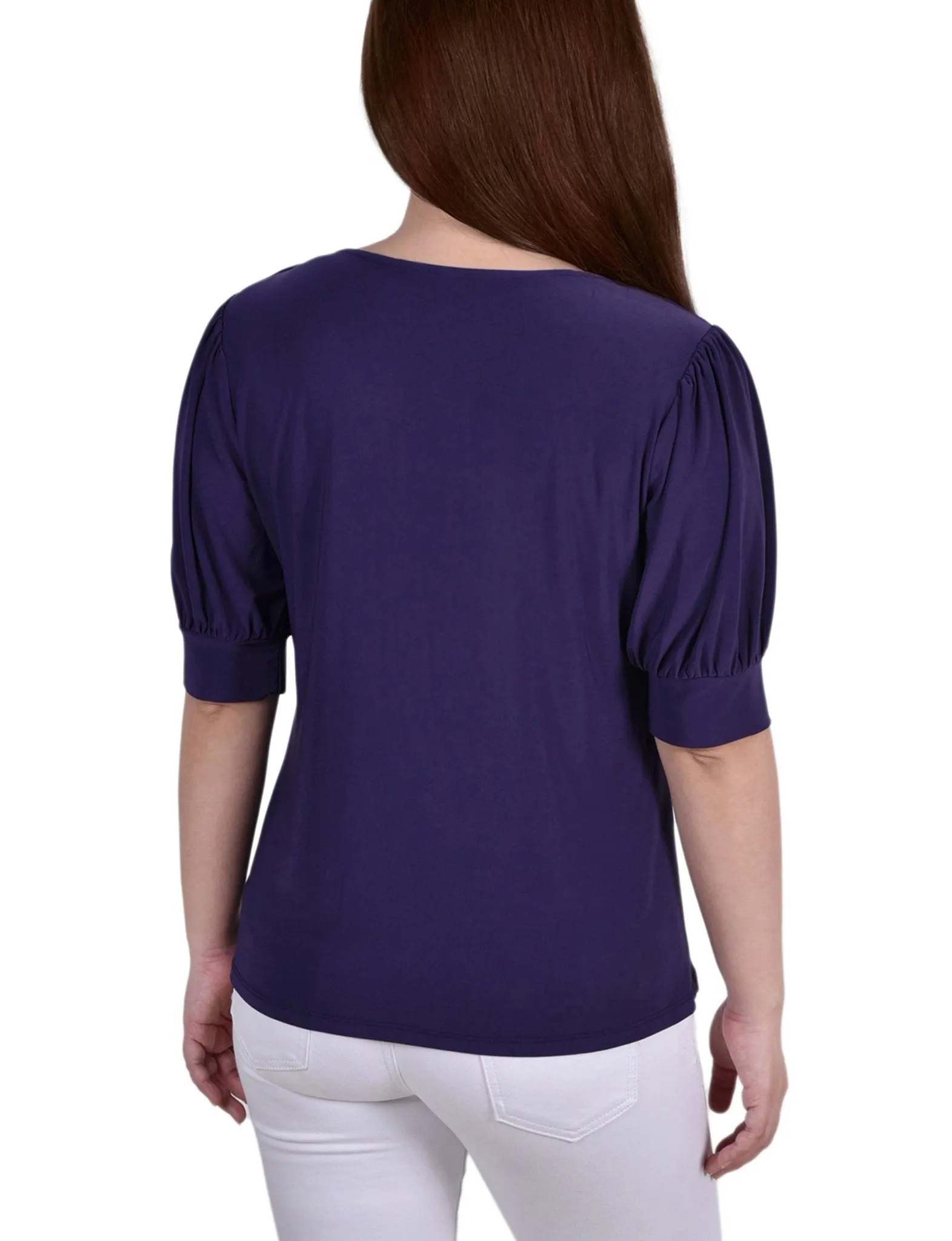 Purple Short Sleeve Balloon Sleeve Top With Hardware sold by Dress Barn product image thumbnail 4