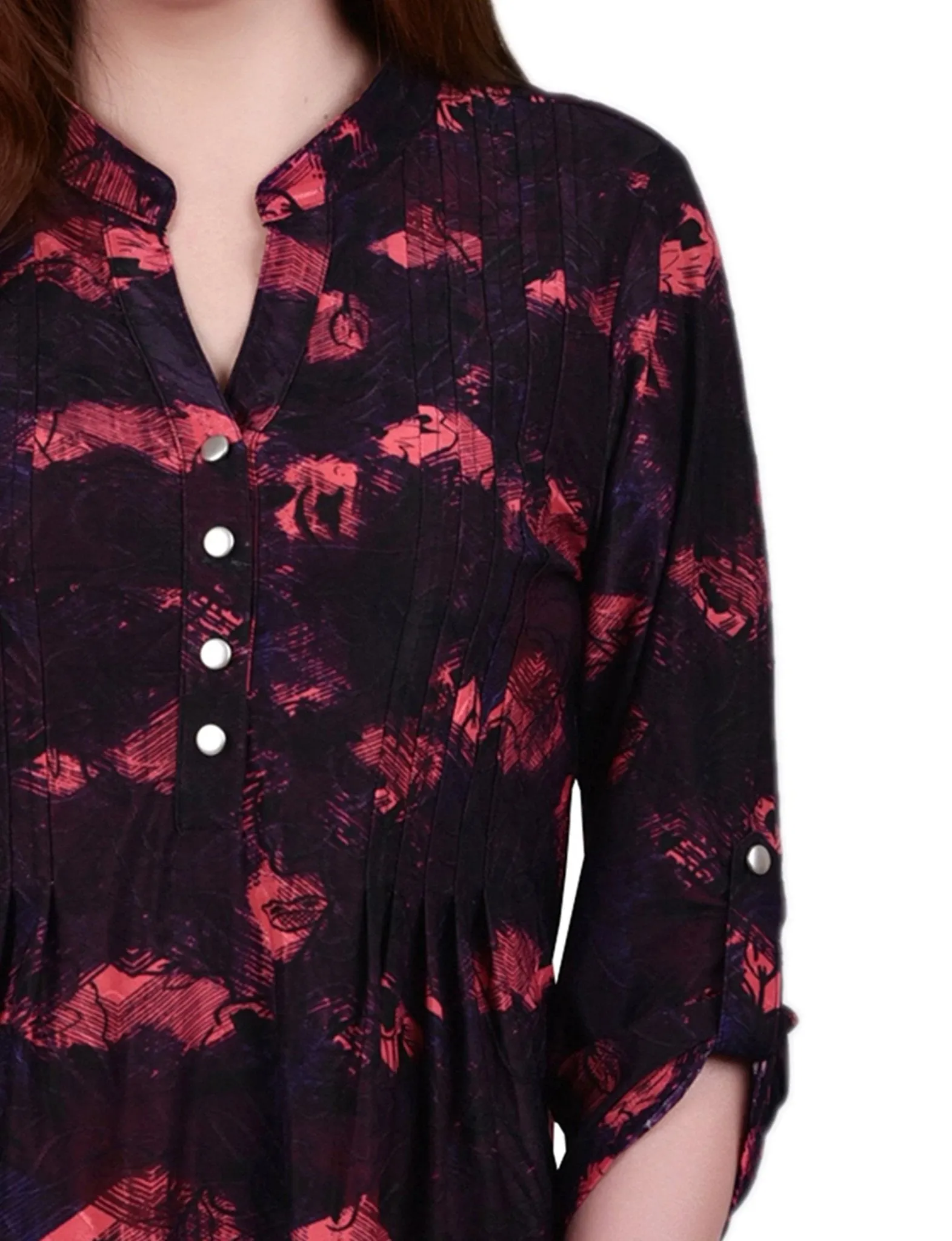 Red Milaflor 3/4 Sleeve Roll Tab Y Neck Top sold by Dress Barn product image thumbnail 3