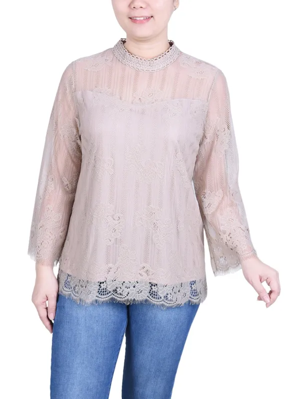 Oxford Tan 3/4 Sleeve Lace Blouse sold by Dress Barn