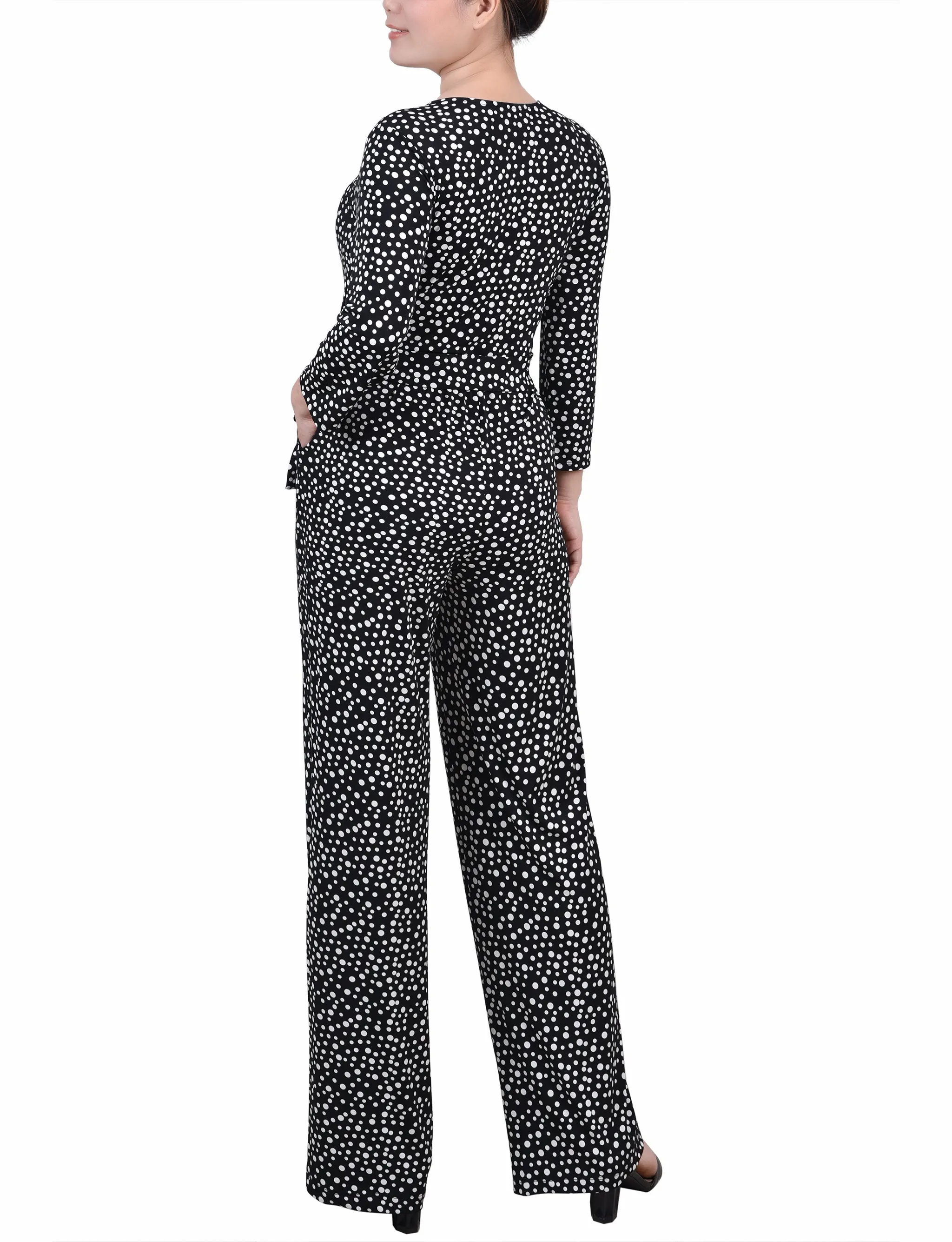 Black Spotted 3/4 Sleeve Belted Jumpsuit sold by Dress Barn product image thumbnail 4