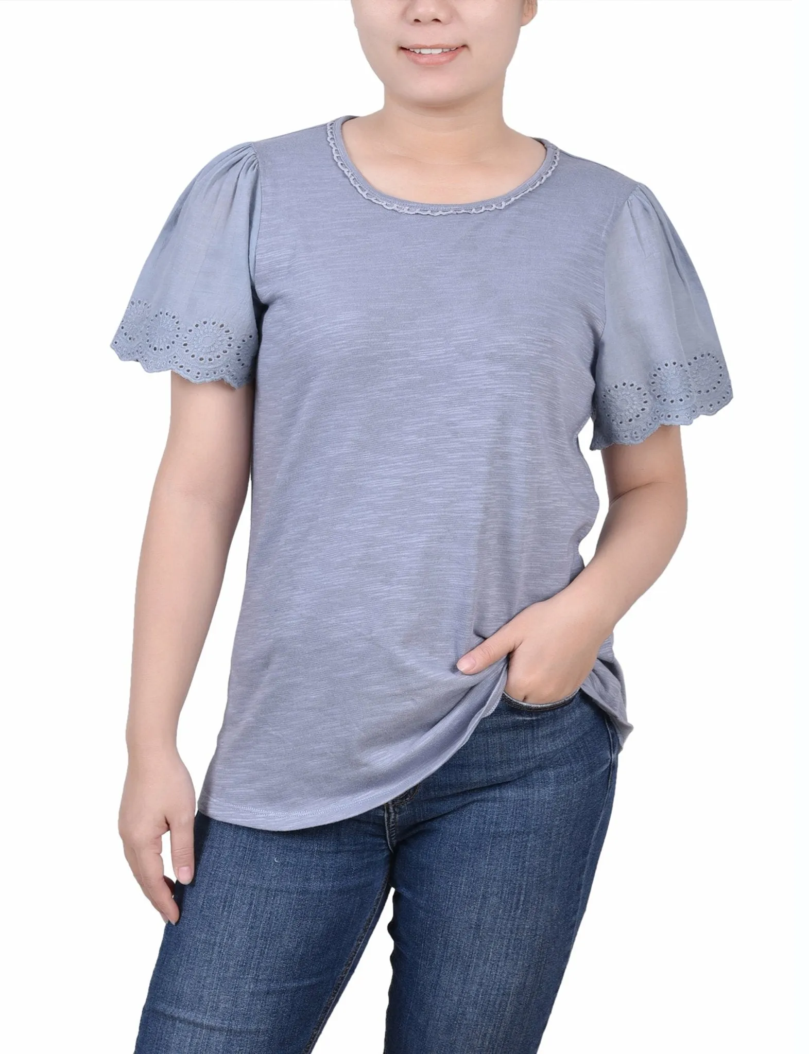 Tradewinds Short Flutter Eyelet Sleeve Pullover sold by Dress Barn