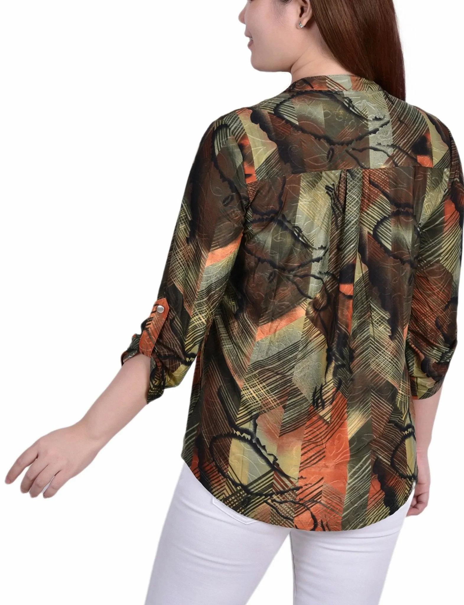 Olive Gilia 3/4 Sleeve Roll Tab Y Neck Top sold by Dress Barn product image thumbnail 4