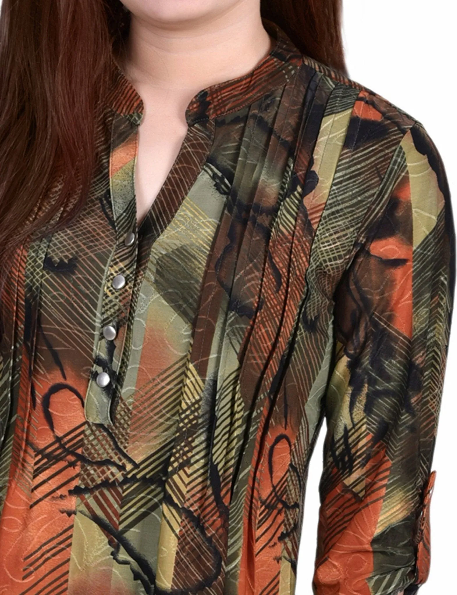 Olive Gilia 3/4 Sleeve Roll Tab Y Neck Top sold by Dress Barn product image thumbnail 3