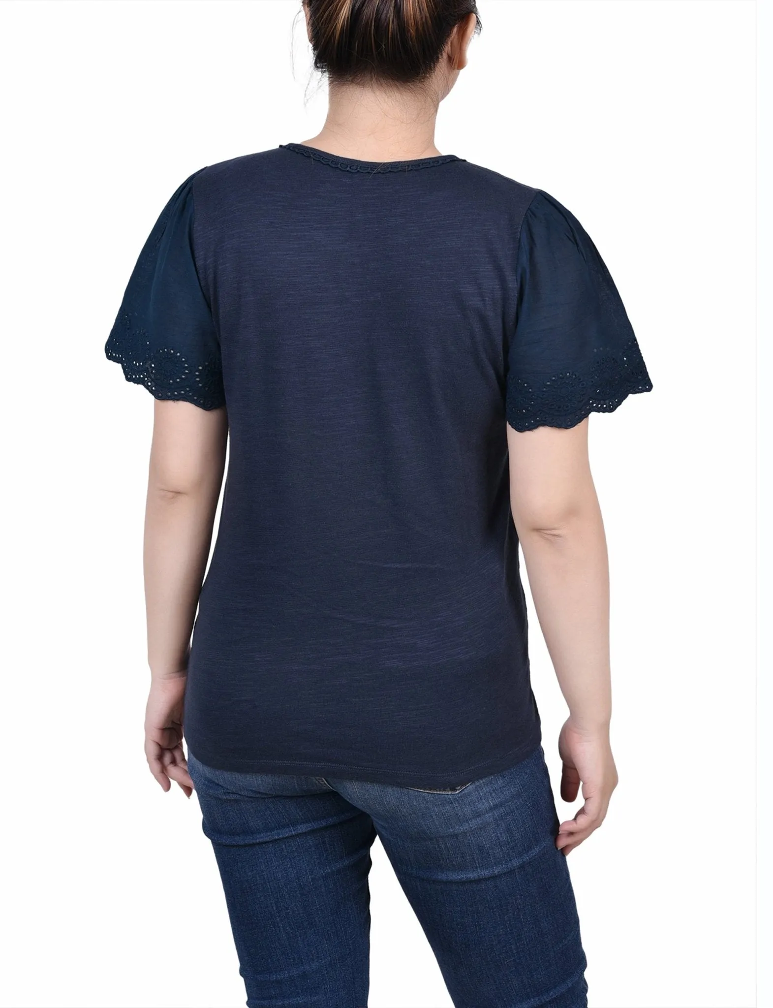 Midnight Navy Short Flutter Eyelet Sleeve Pullover sold by Dress Barn product image thumbnail 4