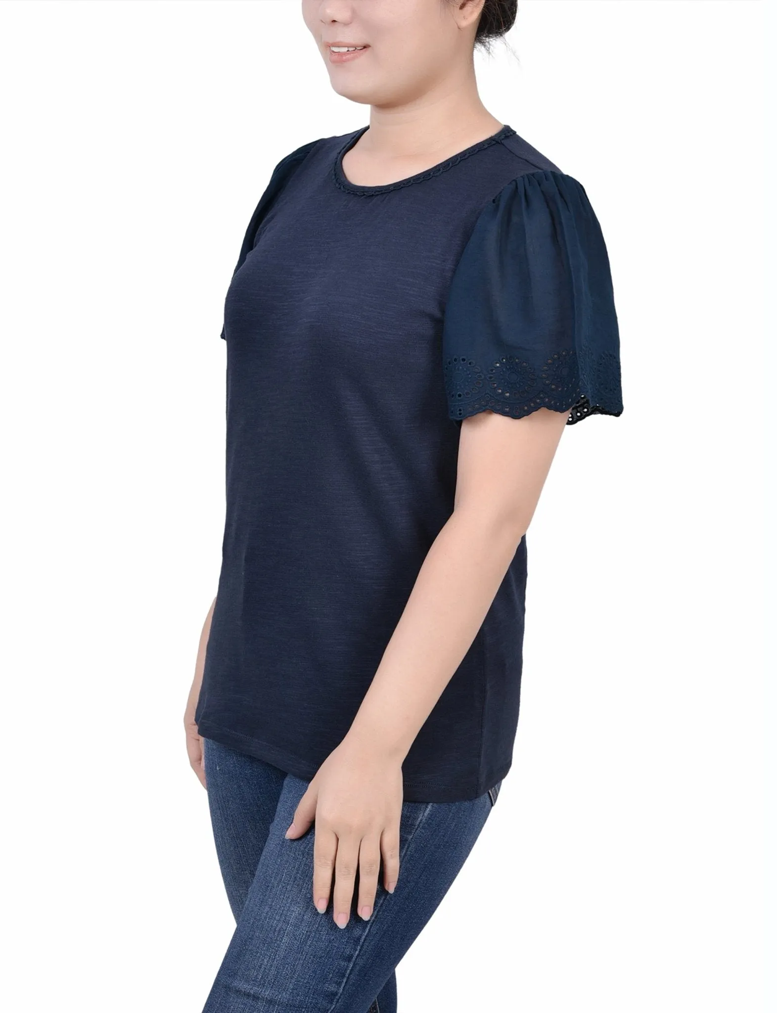 Midnight Navy Short Flutter Eyelet Sleeve Pullover sold by Dress Barn product image thumbnail 2