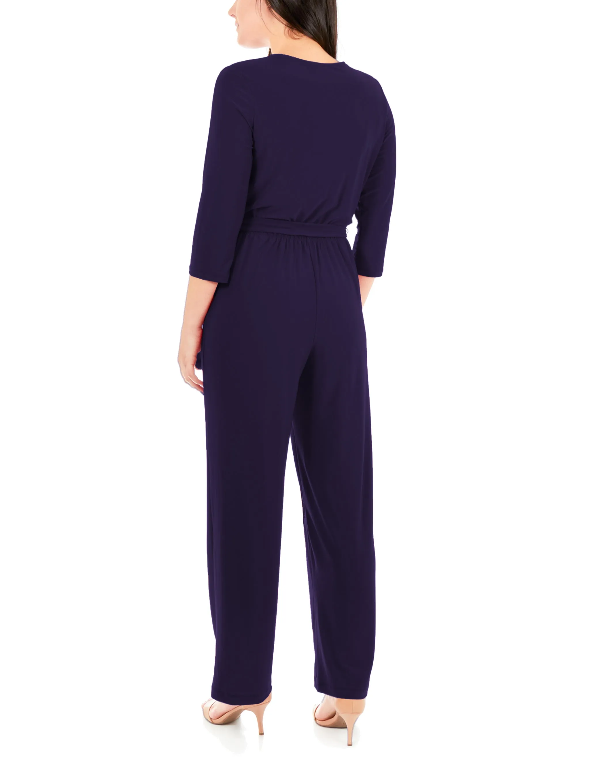 Navy 3/4 Sleeve Belted Jumpsuit sold by Dress Barn product image thumbnail 4