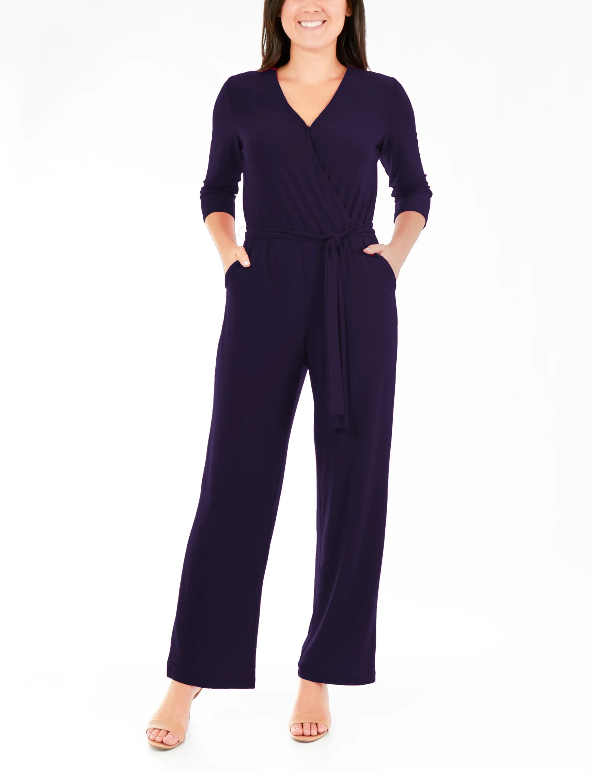 Navy 3/4 Sleeve Belted Jumpsuit sold by Dress Barn
