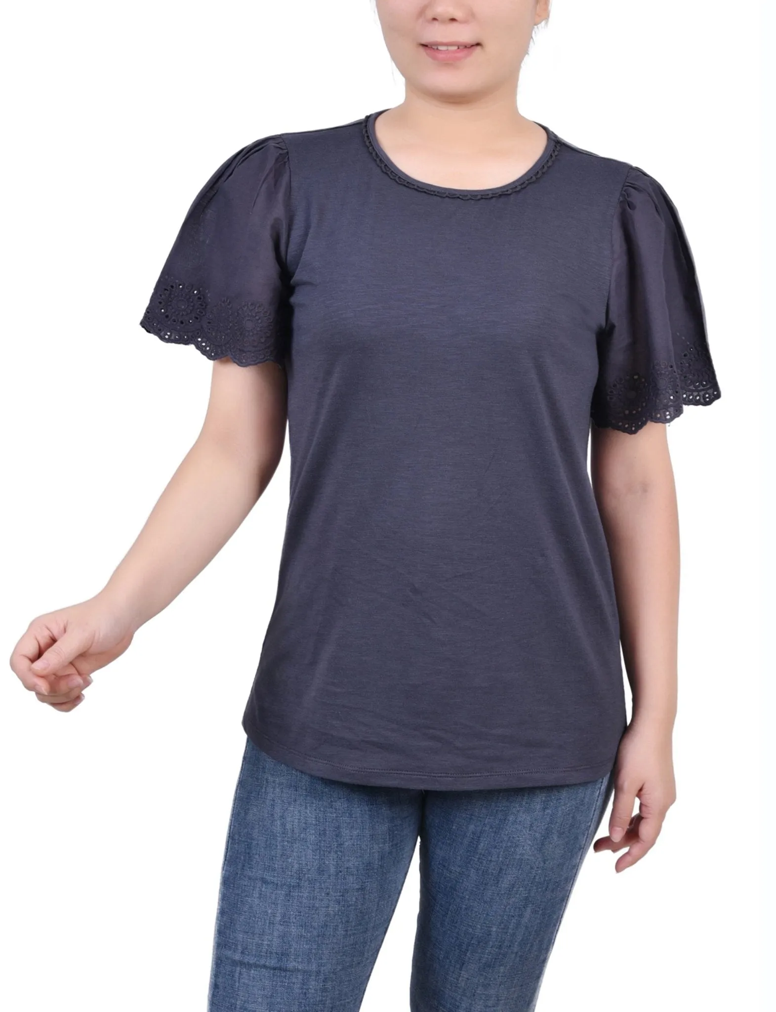 Charcoal Short Flutter Eyelet Sleeve Pullover sold by Dress Barn