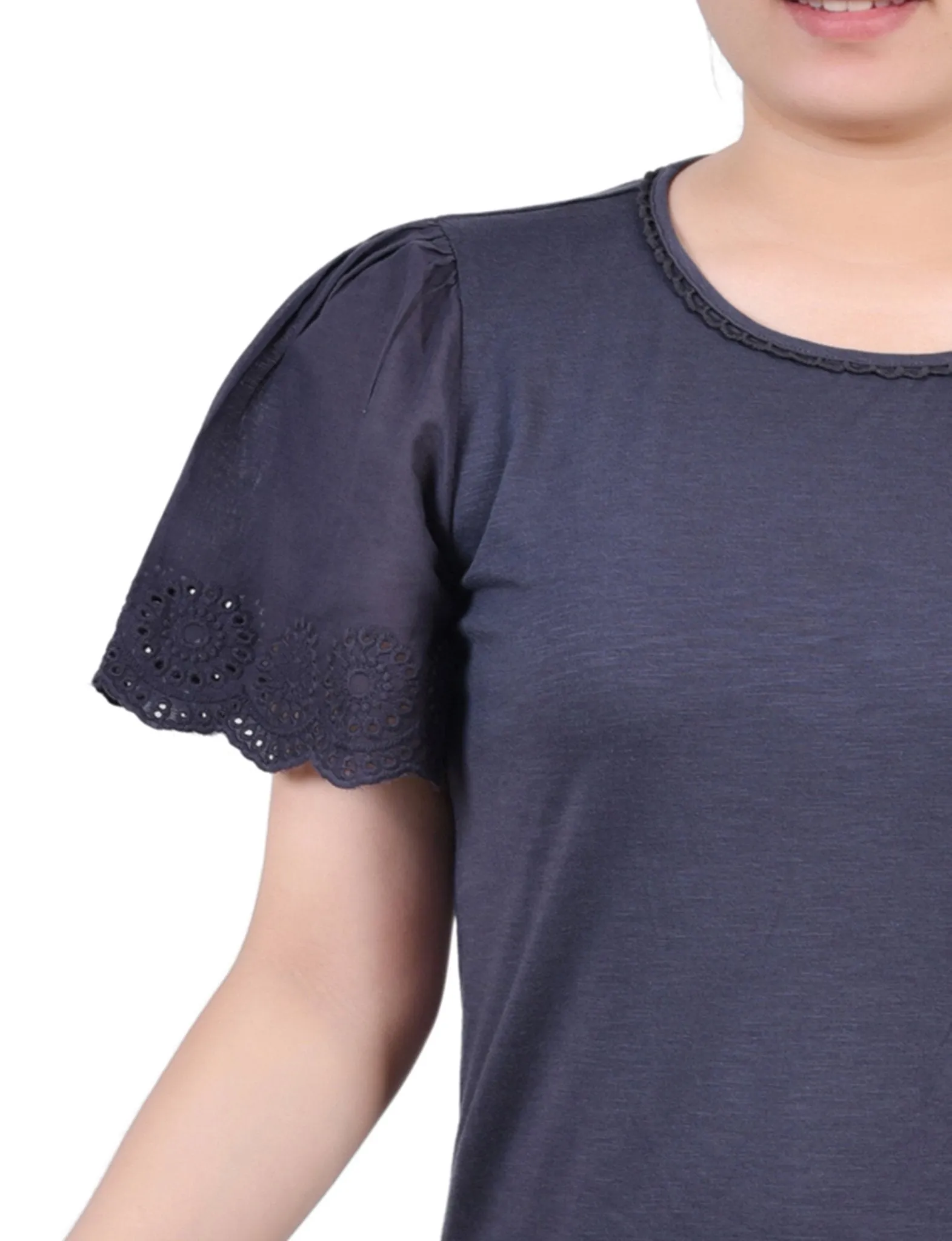 Charcoal Short Flutter Eyelet Sleeve Pullover sold by Dress Barn product image thumbnail 3