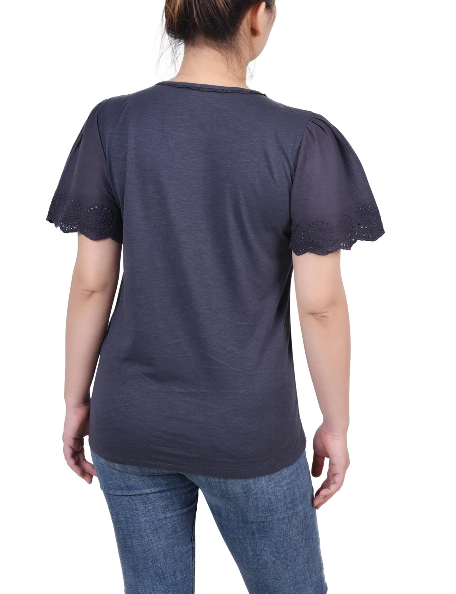 Charcoal Short Flutter Eyelet Sleeve Pullover sold by Dress Barn product image thumbnail 4