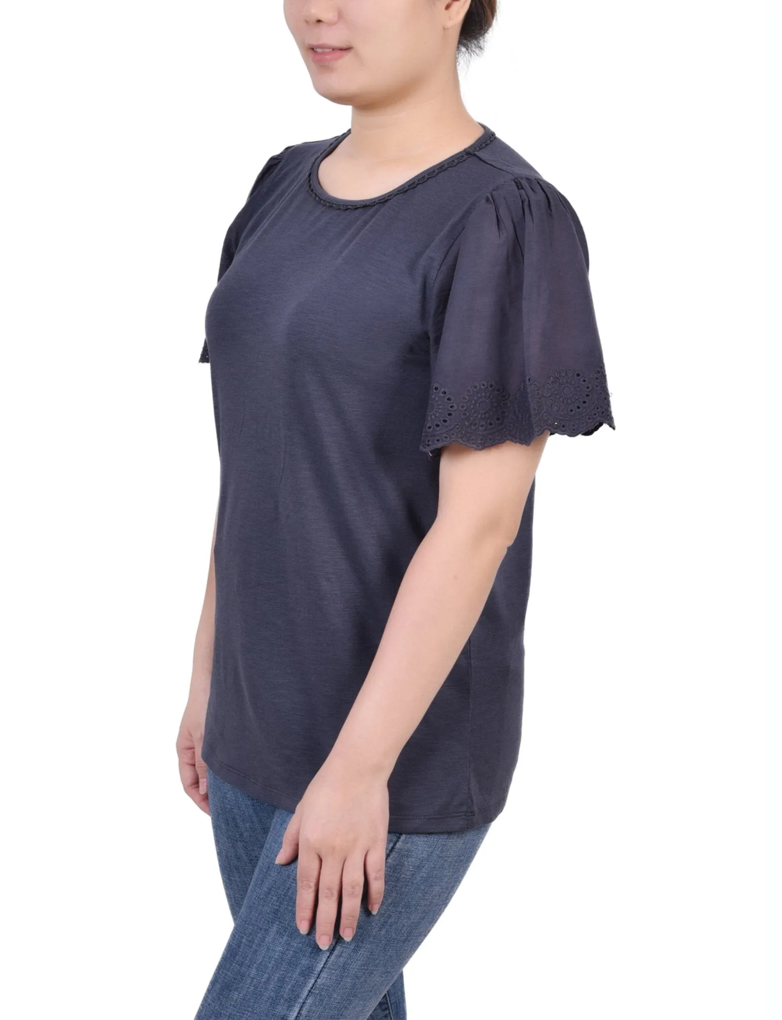 Charcoal Short Flutter Eyelet Sleeve Pullover sold by Dress Barn product image thumbnail 2