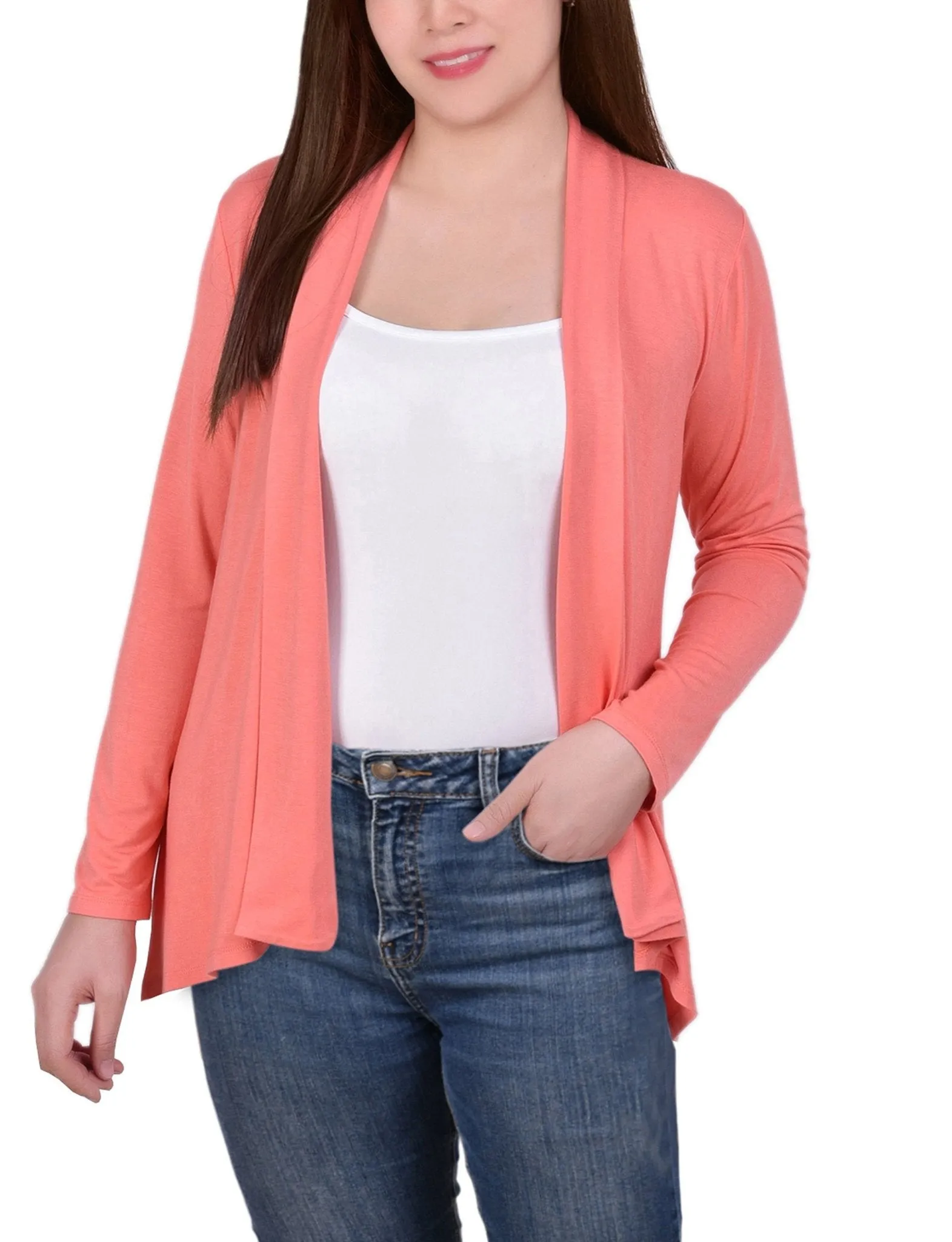 Shell Pink Solid 3/4 Sleeve Cardigan sold by Dress Barn