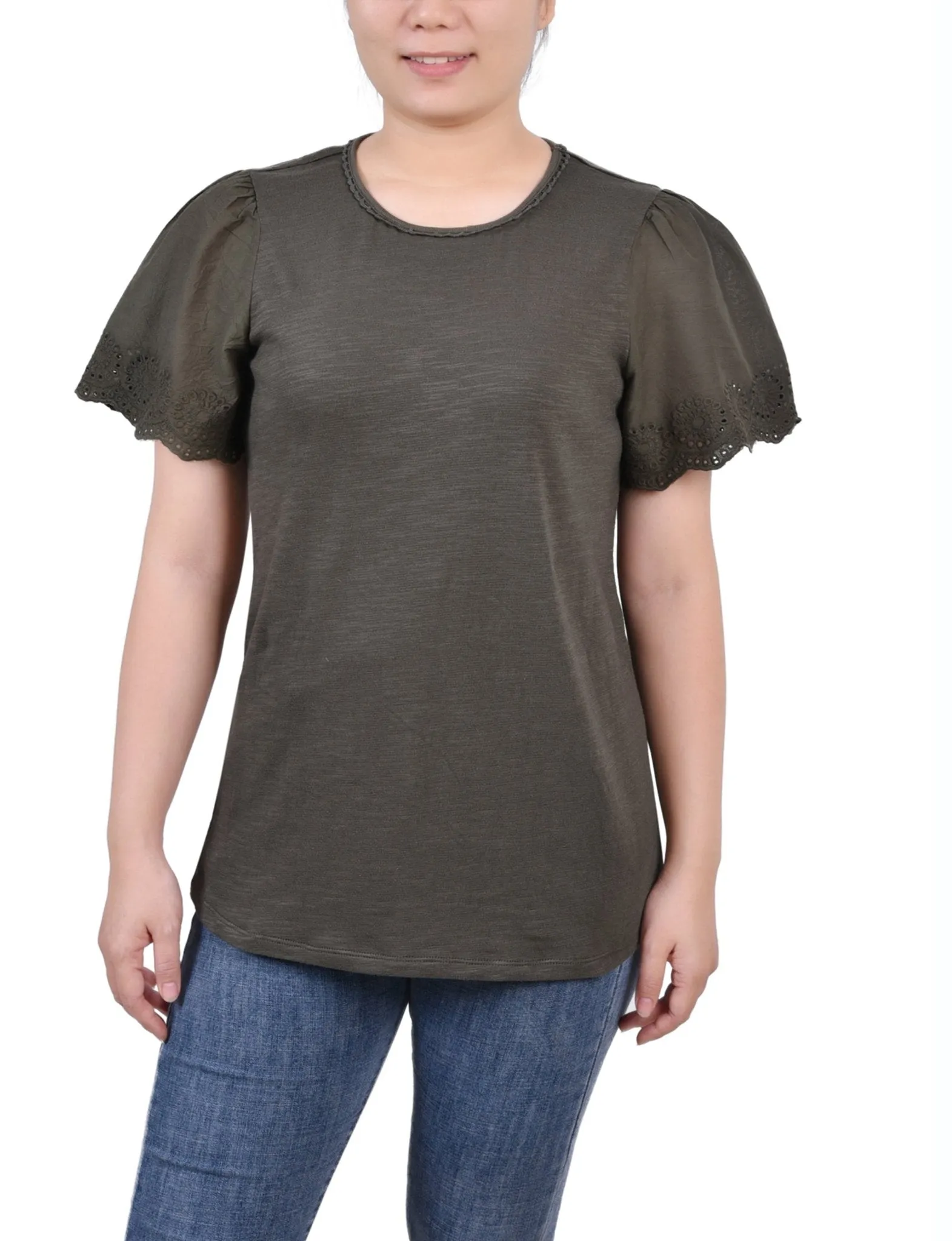 Forest Night Short Flutter Eyelet Sleeve Pullover sold by Dress Barn