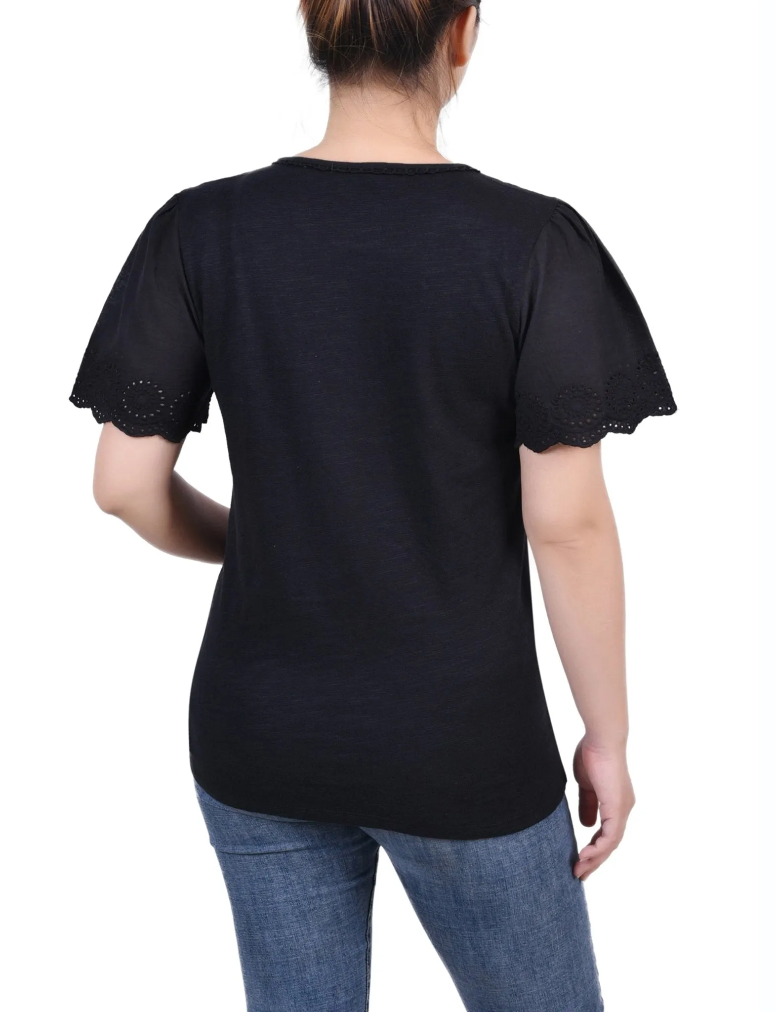 Jet Black Short Flutter Eyelet Sleeve Pullover sold by Dress Barn product image thumbnail 4