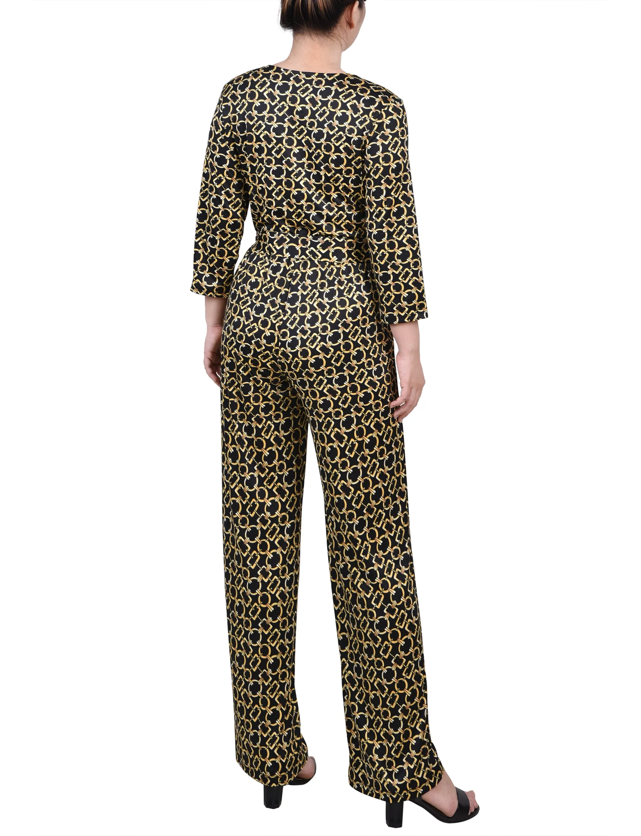 Gold Chain Link 3/4 Sleeve Belted Jumpsuit sold by Dress Barn product image thumbnail 4