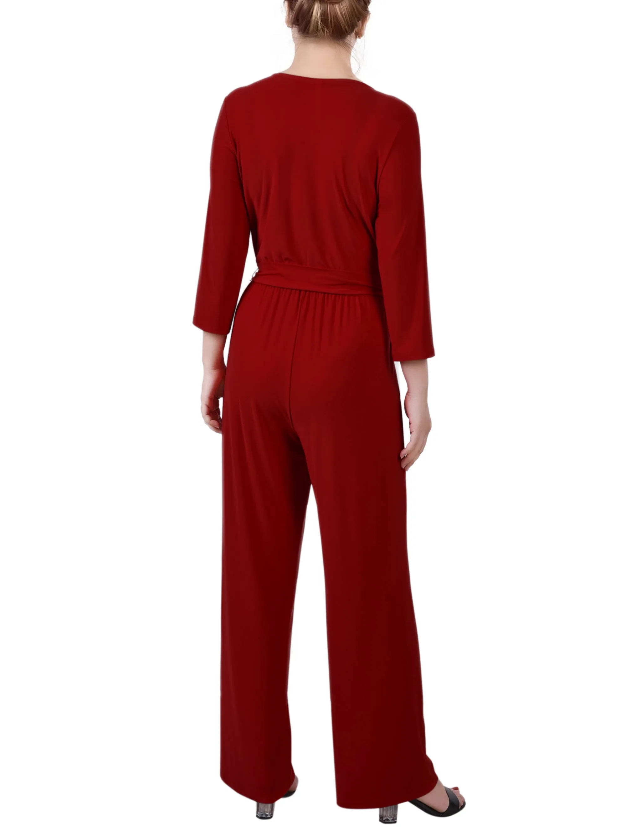 Wine 3/4 Sleeve Belted Jumpsuit sold by Dress Barn product image thumbnail 4