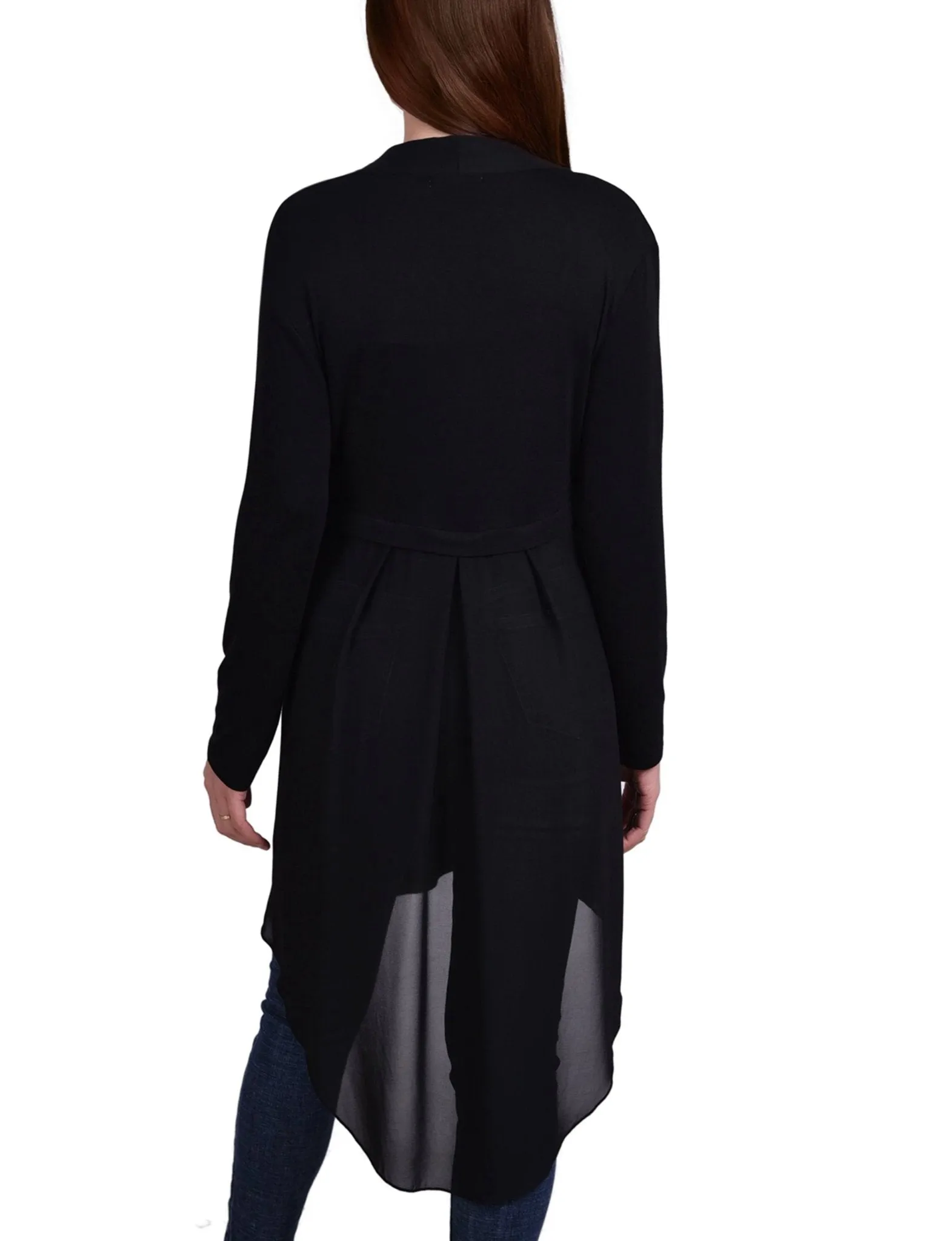 Black Long Sleeve Knit Cardigan With Chiffon Back sold by Dress Barn product image thumbnail 4