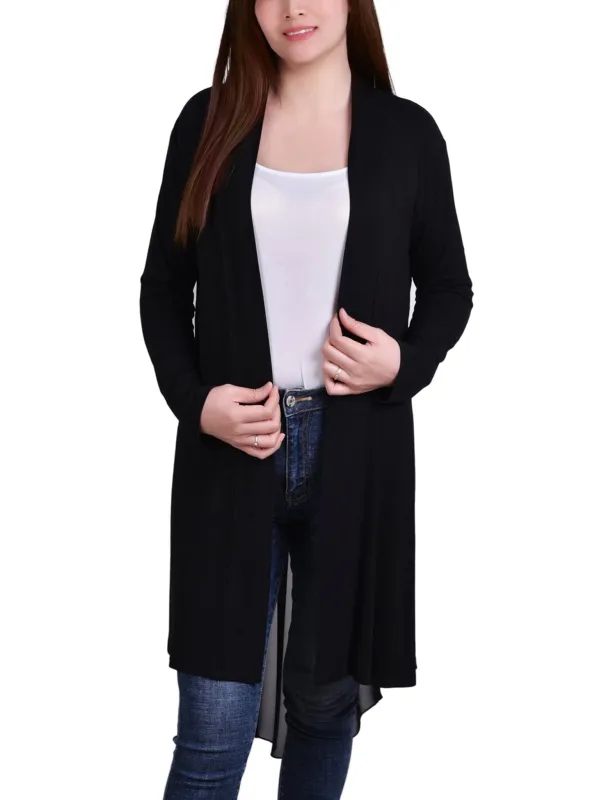 Black Long Sleeve Knit Cardigan With Chiffon Back sold by Dress Barn