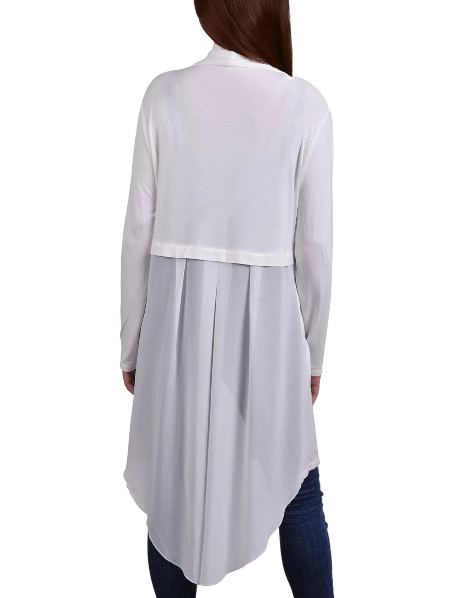 White Long Sleeve Knit Cardigan With Chiffon Back sold by Dress Barn product image thumbnail 4
