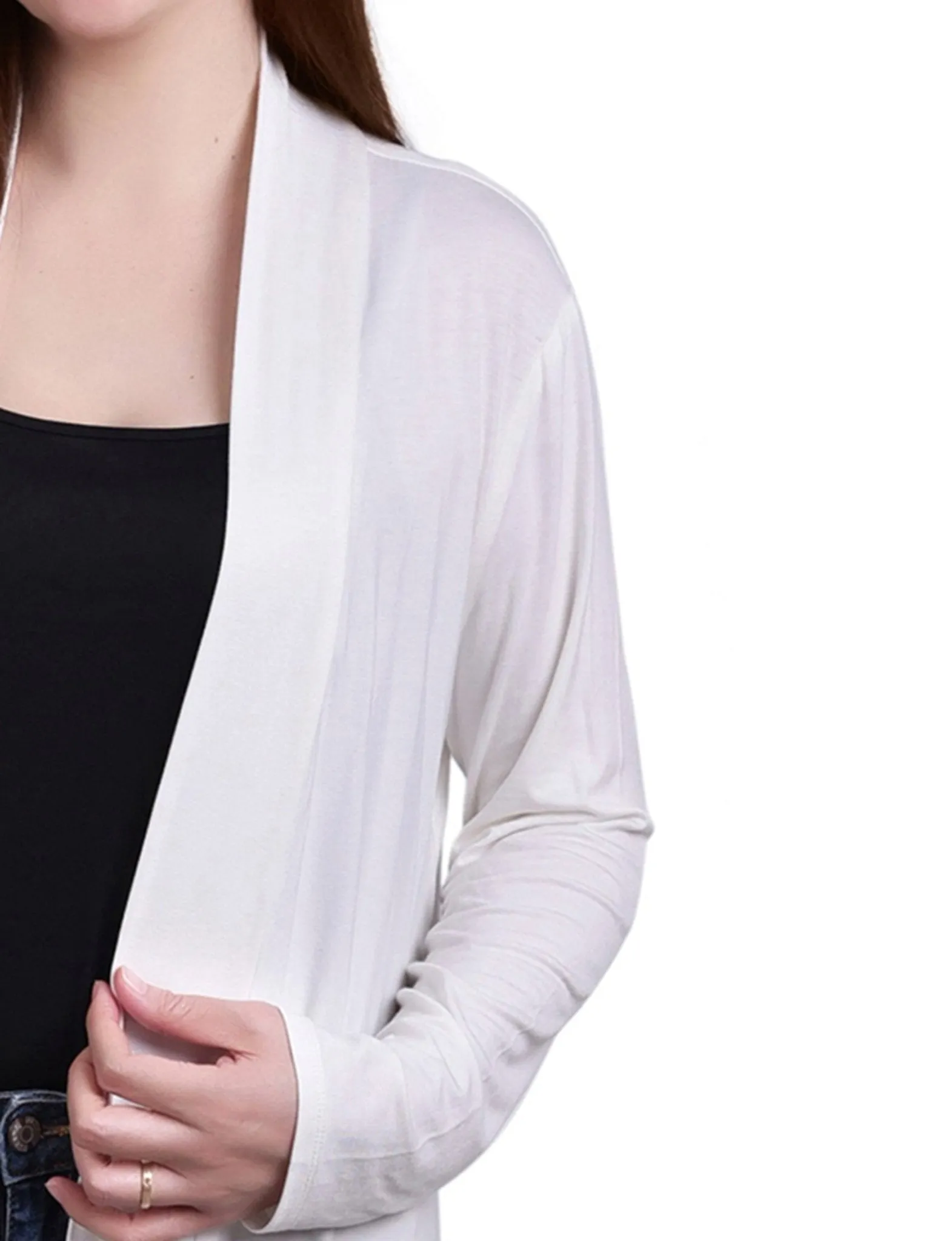 White Long Sleeve Knit Cardigan With Chiffon Back sold by Dress Barn product image thumbnail 3