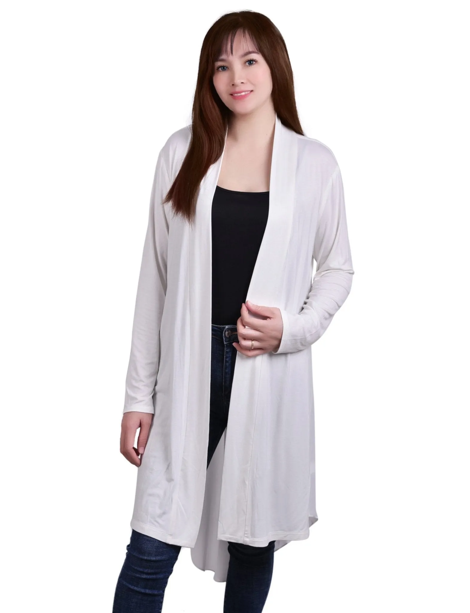 White Long Sleeve Knit Cardigan With Chiffon Back sold by Dress Barn