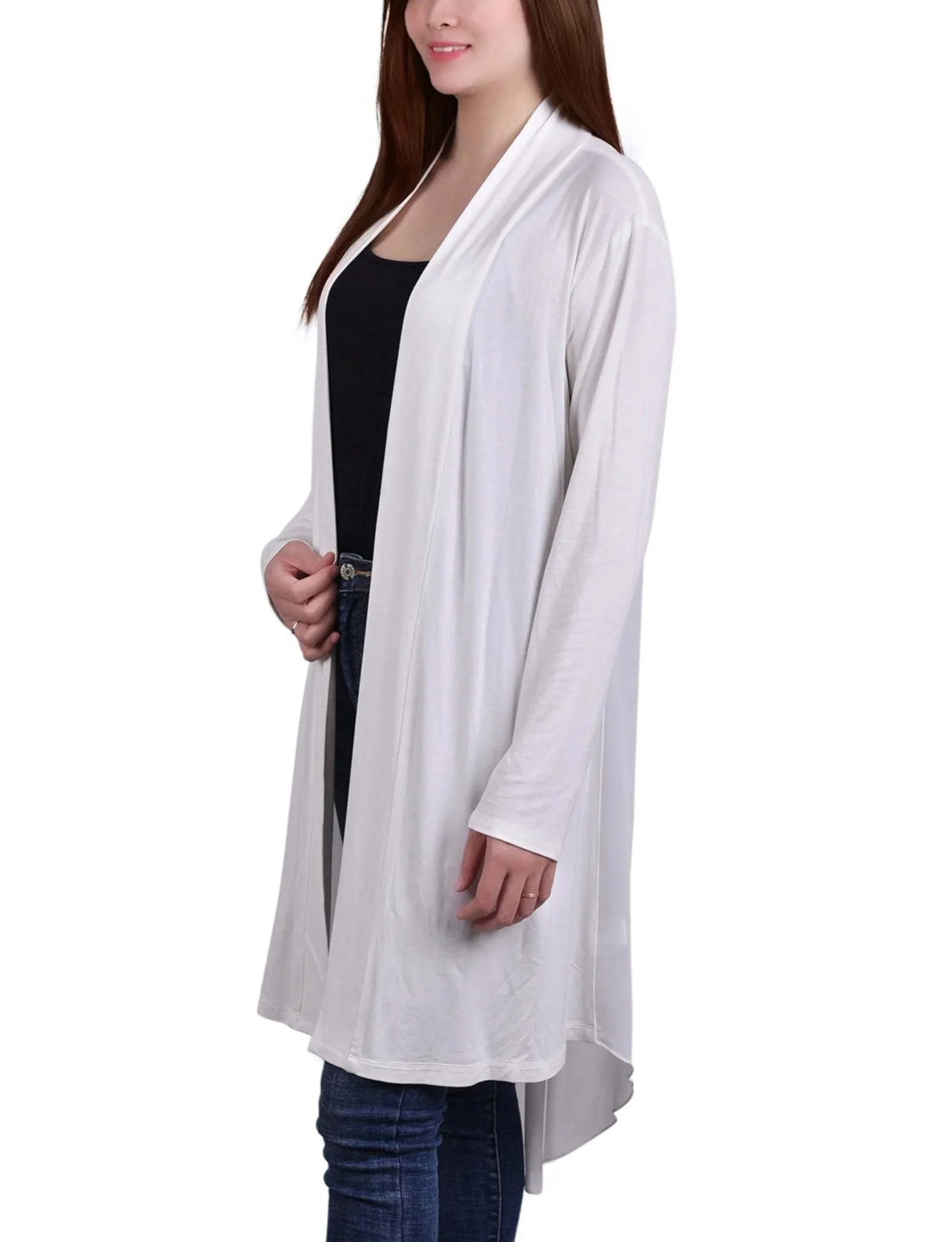 White Long Sleeve Knit Cardigan With Chiffon Back sold by Dress Barn product image thumbnail 2