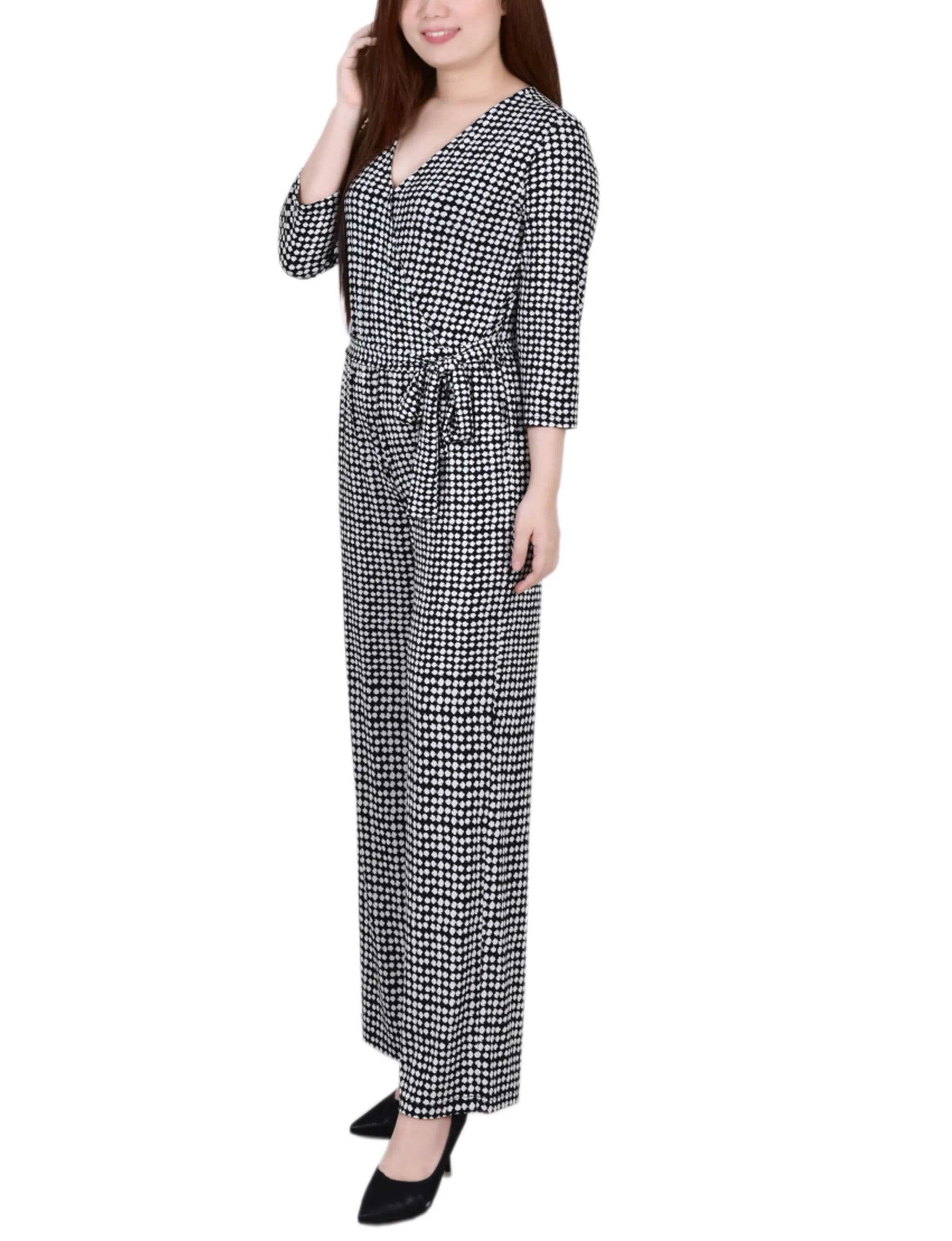 Polka Dot 3/4 Sleeve Belted Jumpsuit sold by Dress Barn product image thumbnail 2