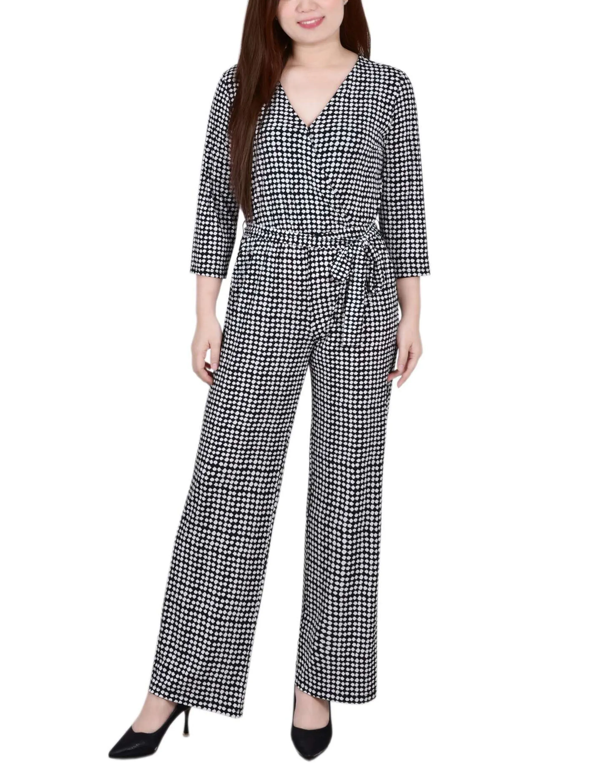 Polka Dot 3/4 Sleeve Belted Jumpsuit sold by Dress Barn