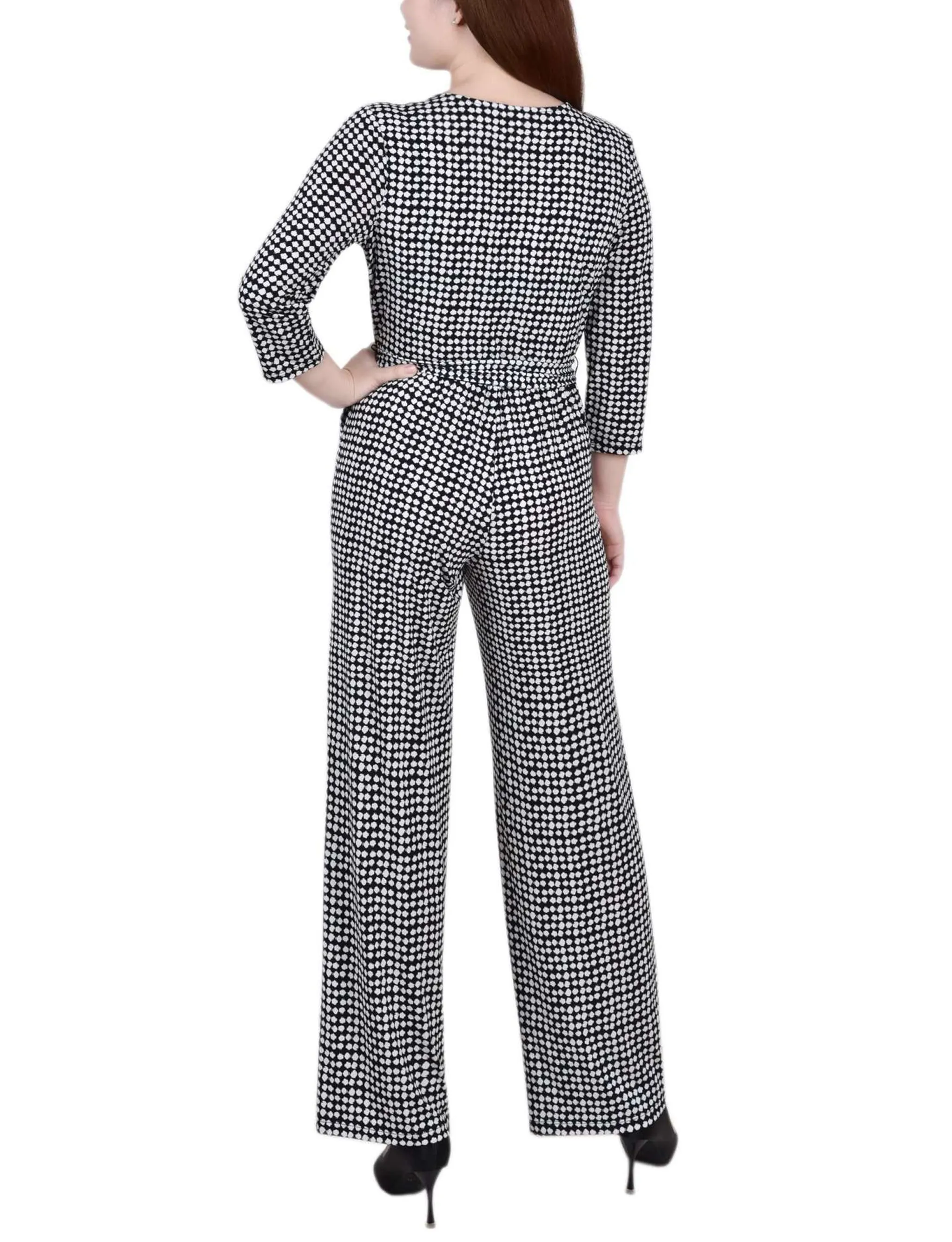 Polka Dot 3/4 Sleeve Belted Jumpsuit sold by Dress Barn product image thumbnail 4
