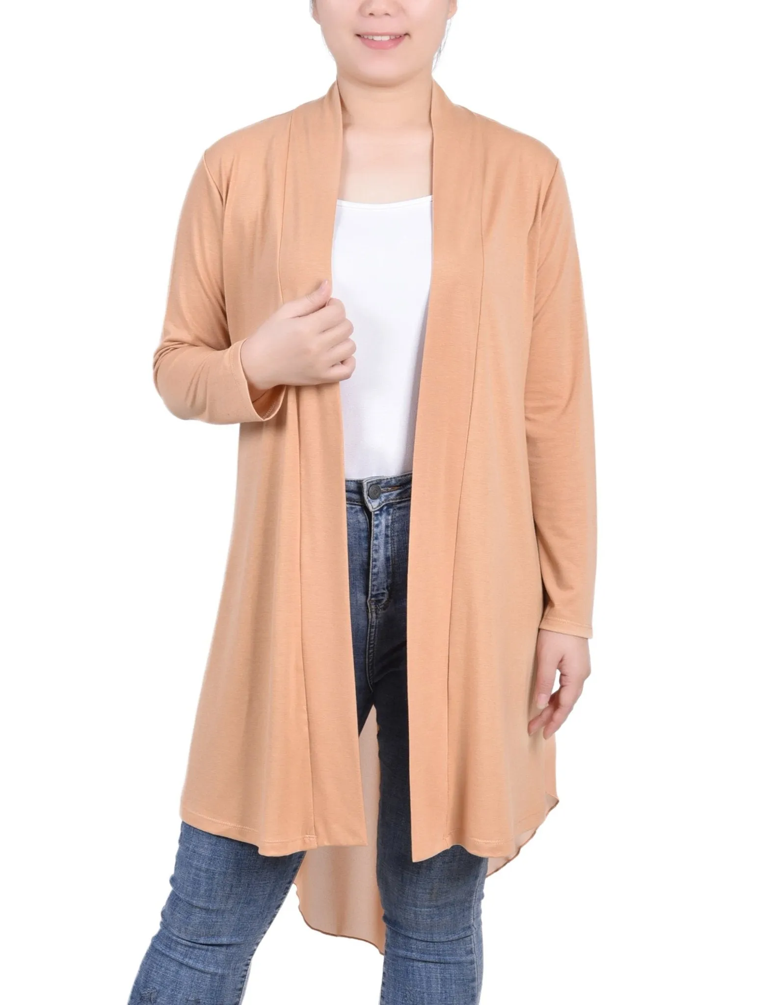 Sand Long Sleeve Knit Cardigan With Chiffon Back sold by Dress Barn