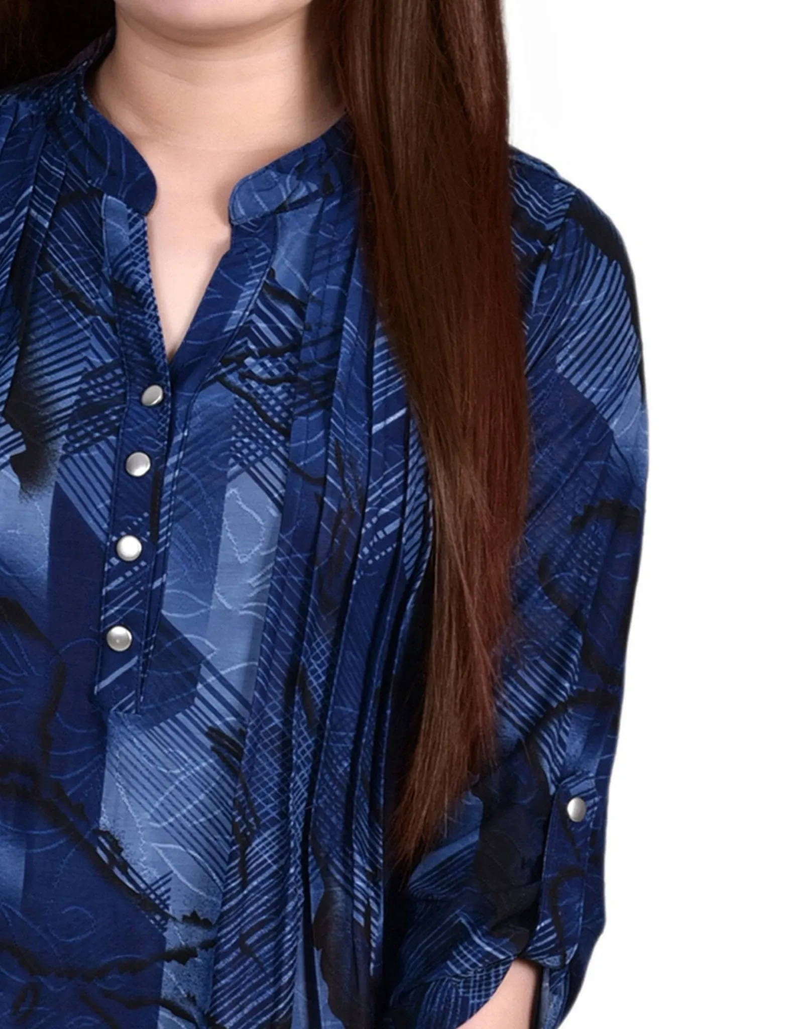 Navy Chervon 3/4 Sleeve Roll Tab Y Neck Top sold by Dress Barn product image thumbnail 3