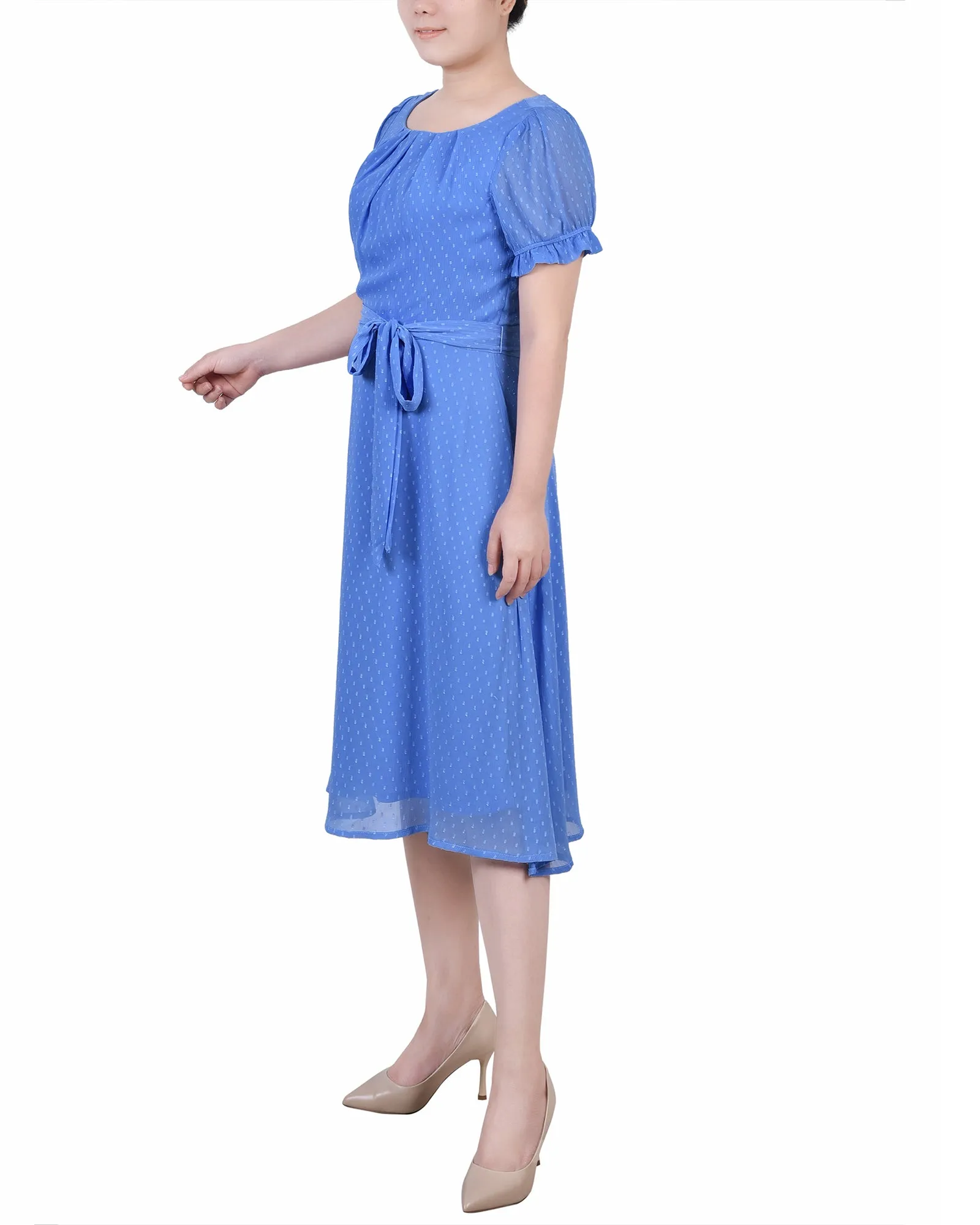 Granada Sky Short Sleeve Belted Swiss Dot Dress - Petite sold by Dress Barn product image thumbnail 2