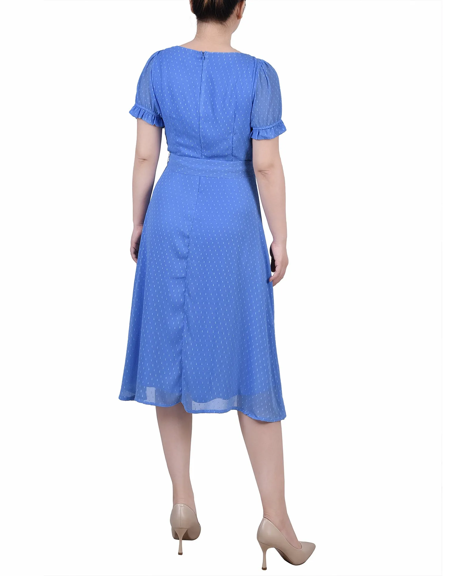 Granada Sky Short Sleeve Belted Swiss Dot Dress - Petite sold by Dress Barn product image thumbnail 3