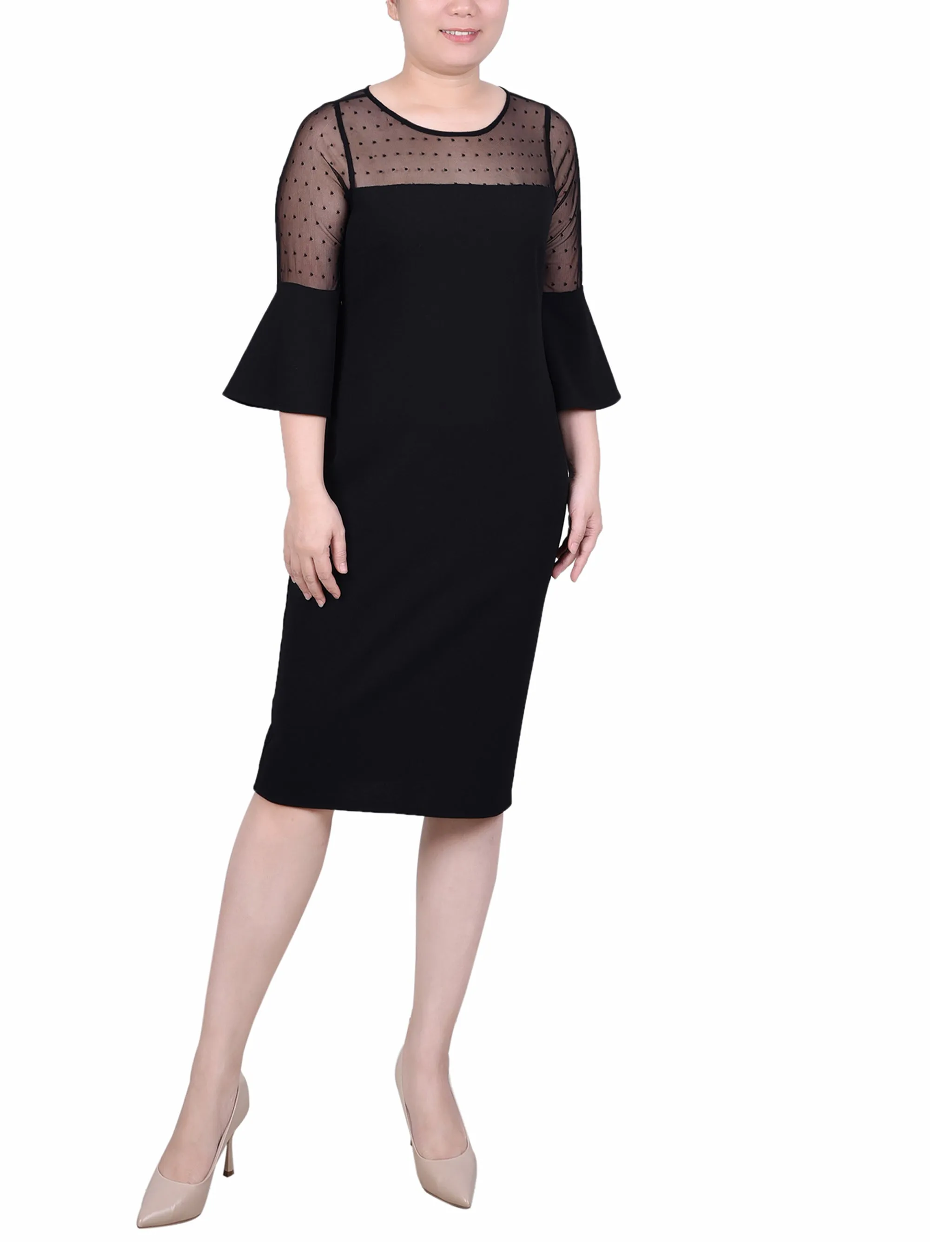 Black Illusion Neck Scuba Dress - Petite sold by Dress Barn