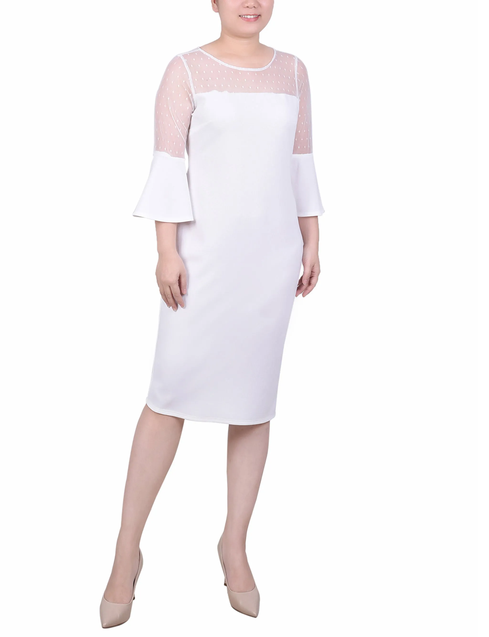 Ivory Illusion Neck Scuba Dress - Petite sold by Dress Barn