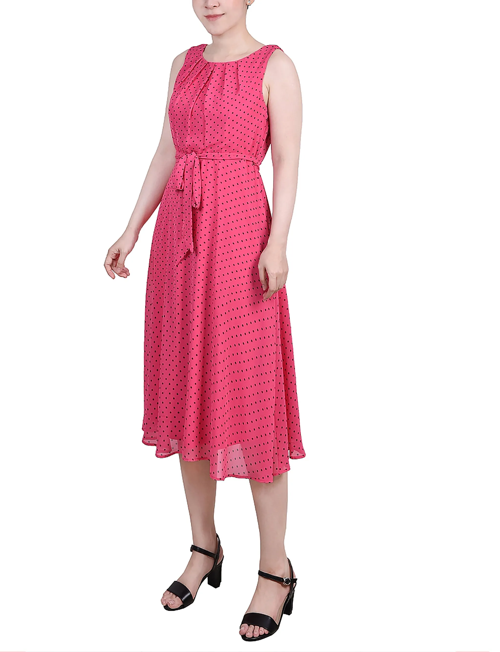 Pink Black Fantasy Dot Sleeveless Chiffon Belted Dress - Petite sold by Dress Barn product image thumbnail 2