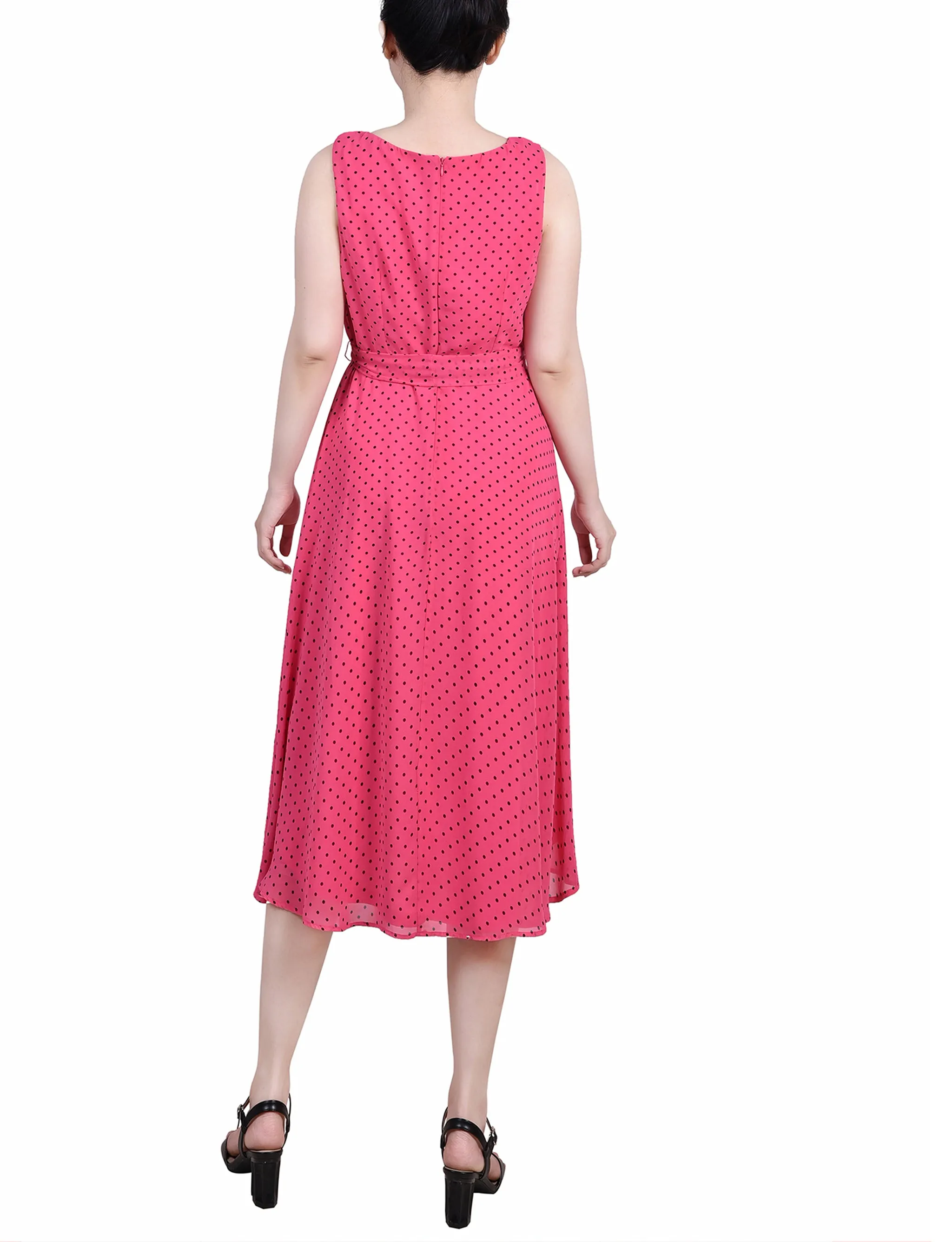 Pink Black Fantasy Dot Sleeveless Chiffon Belted Dress - Petite sold by Dress Barn product image thumbnail 3