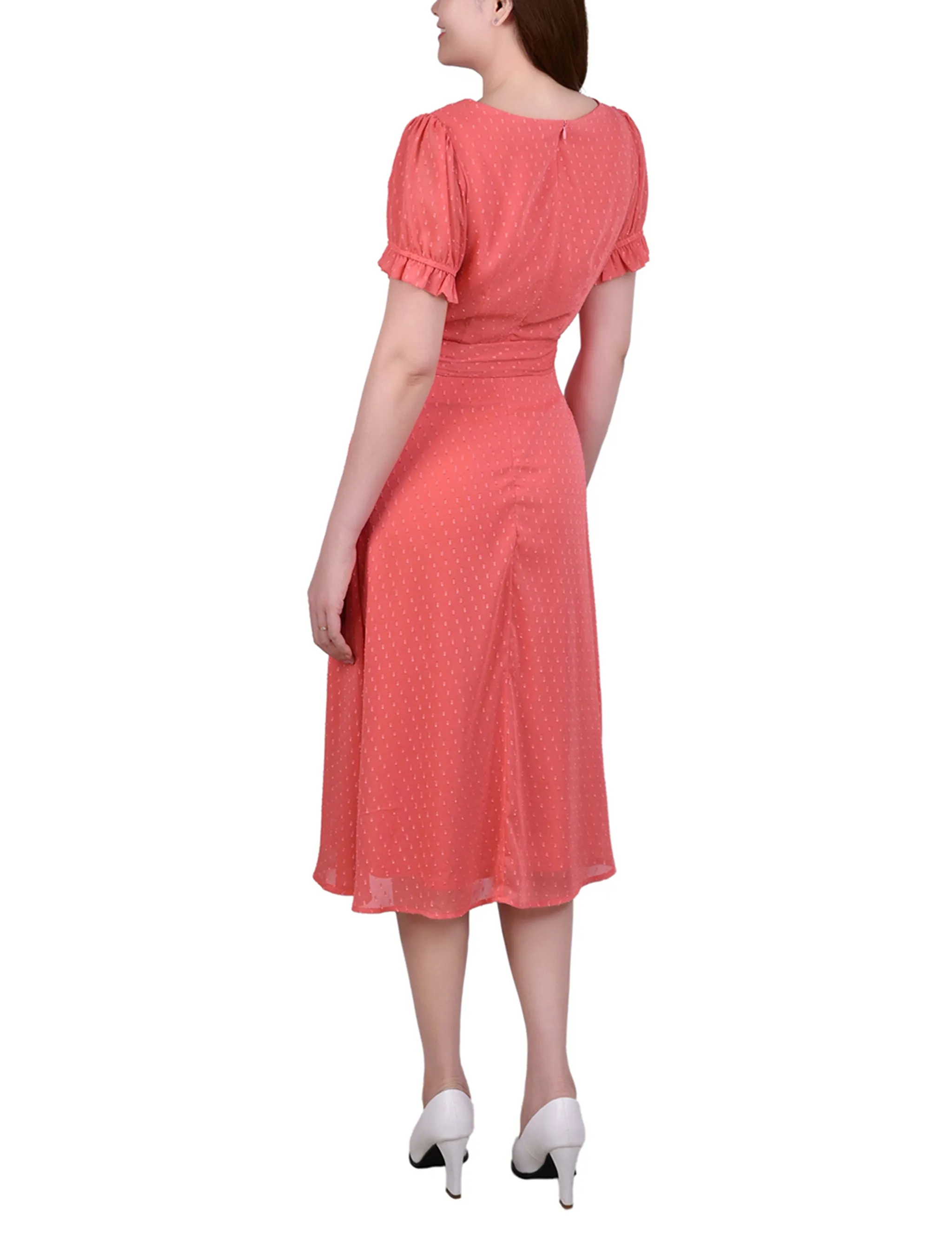 Spiced Coral Short Sleeve Belted Swiss Dot Dress - Petite sold by Dress Barn product image thumbnail 3