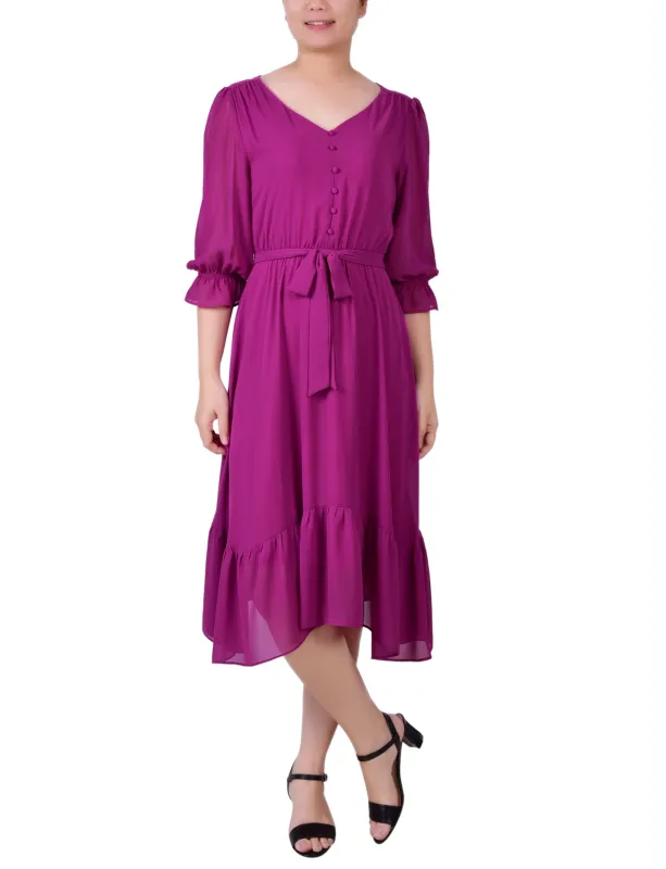 Magenta 3/4 Sleeve V-Neck Flounced Dress - Petite sold by Dress Barn