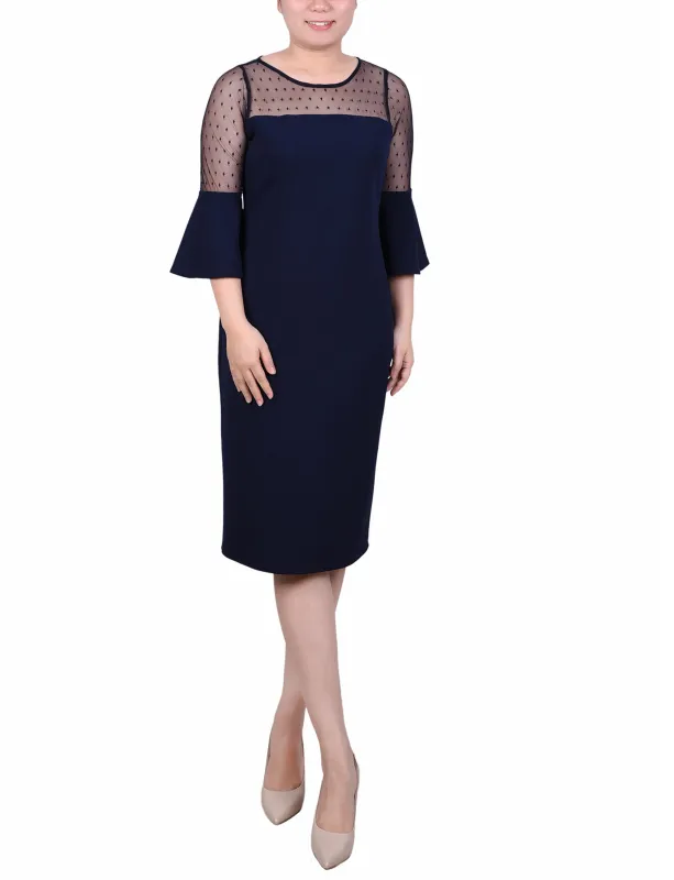 Navy Illusion Neck Scuba Dress - Petite sold by Dress Barn