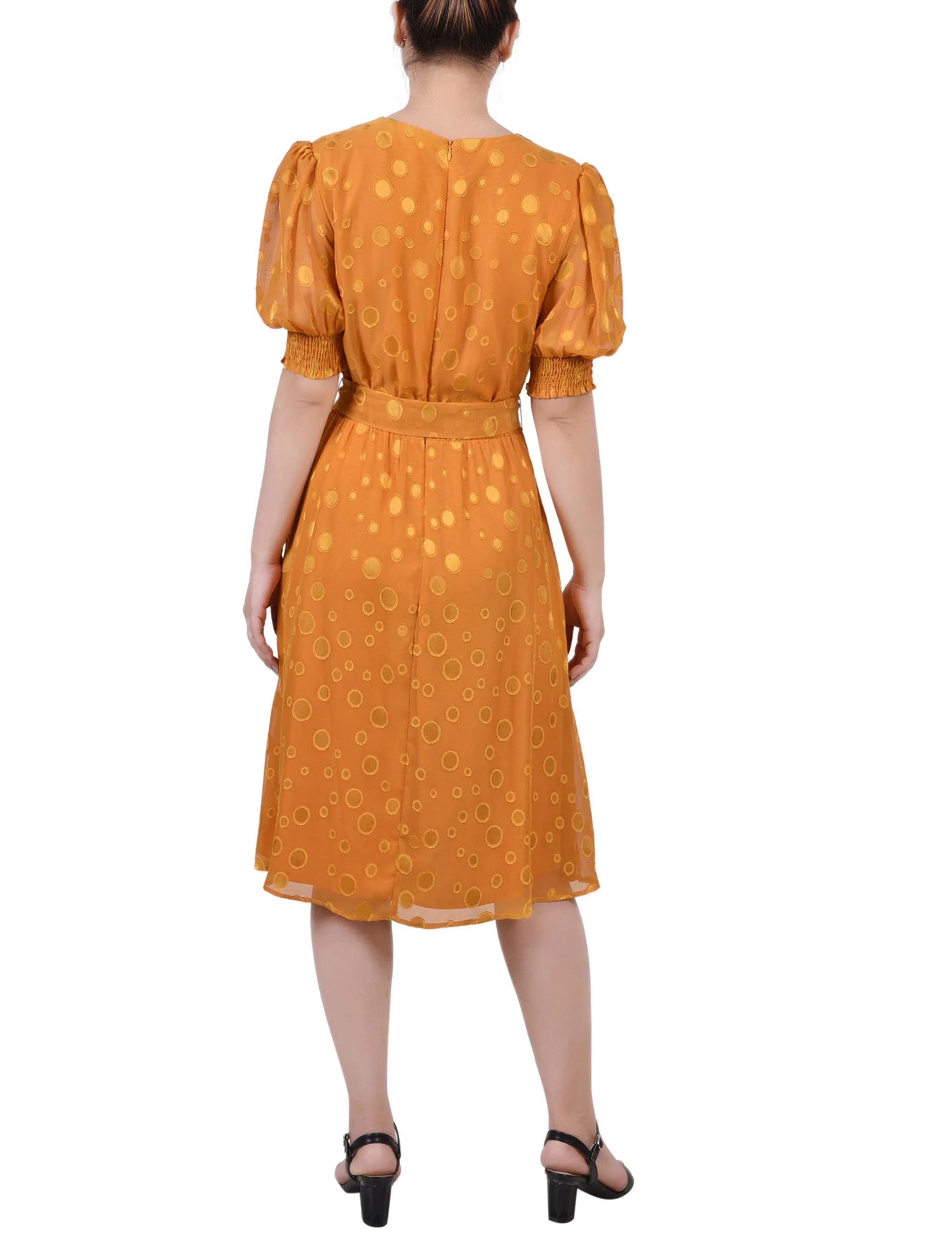 Inca Gold Elbow Sleeve Swiss Dot Dress - Petite sold by Dress Barn product image thumbnail 3