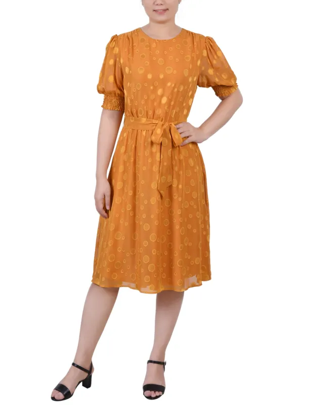 Inca Gold Elbow Sleeve Swiss Dot Dress - Petite sold by Dress Barn