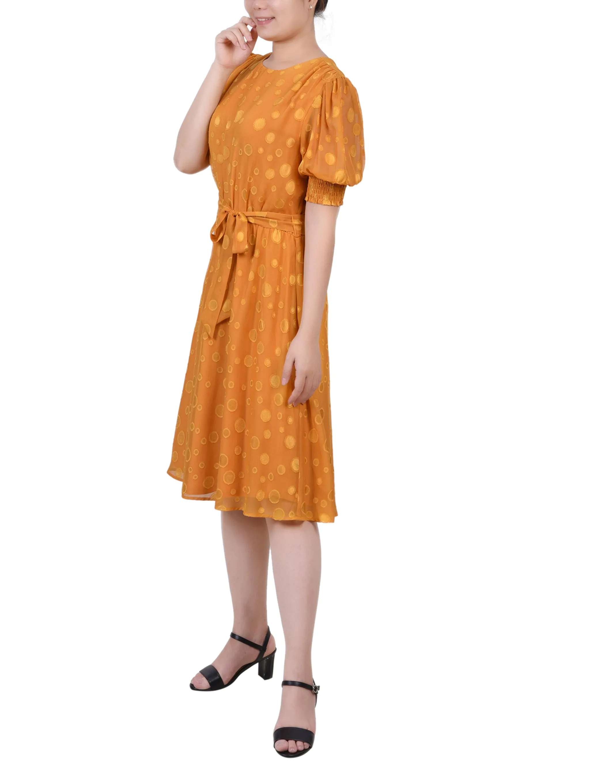 Inca Gold Elbow Sleeve Swiss Dot Dress - Petite sold by Dress Barn product image thumbnail 2